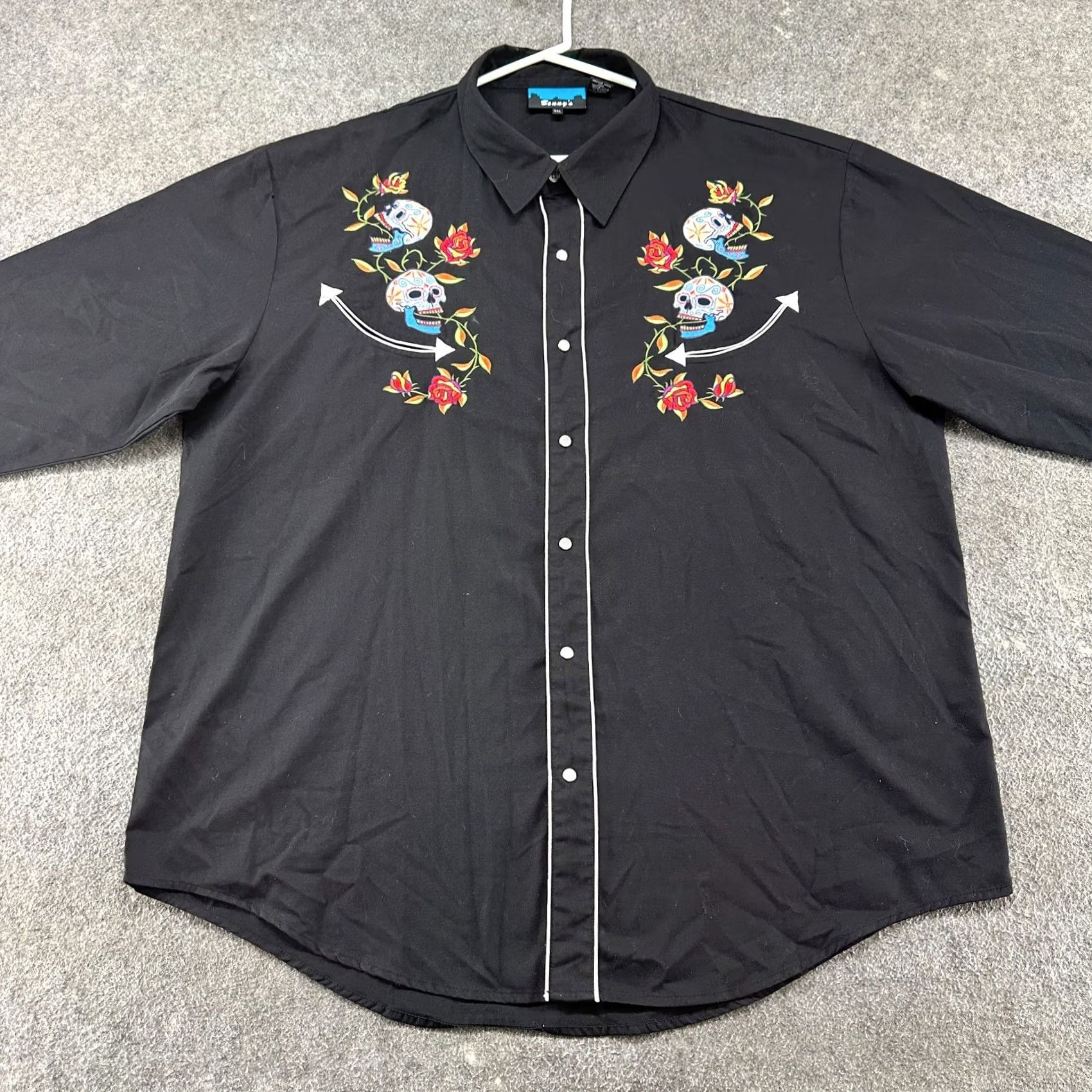 Vintage VINTAGE Bennys Shirt Mens 3XL Black Pearl Skull Roses Long Sleeve Button-Down Collared 90s Western Casual Mens Size US XXL / EU 58 / 5 - 3 Thumbnail