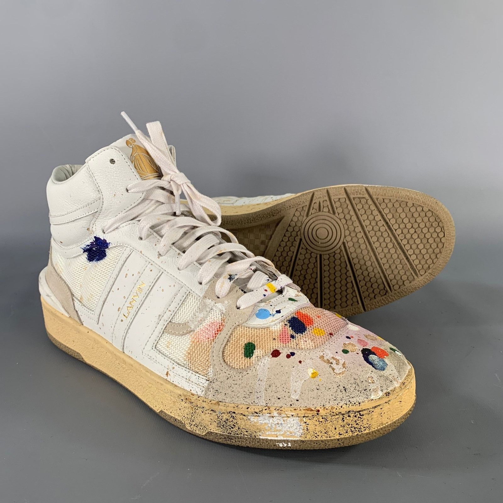 Lanvin Sz 10 White Multi-Color Splattered Leather Hi-Top Sneakers Size US 10 / EU 43 - 5 Thumbnail