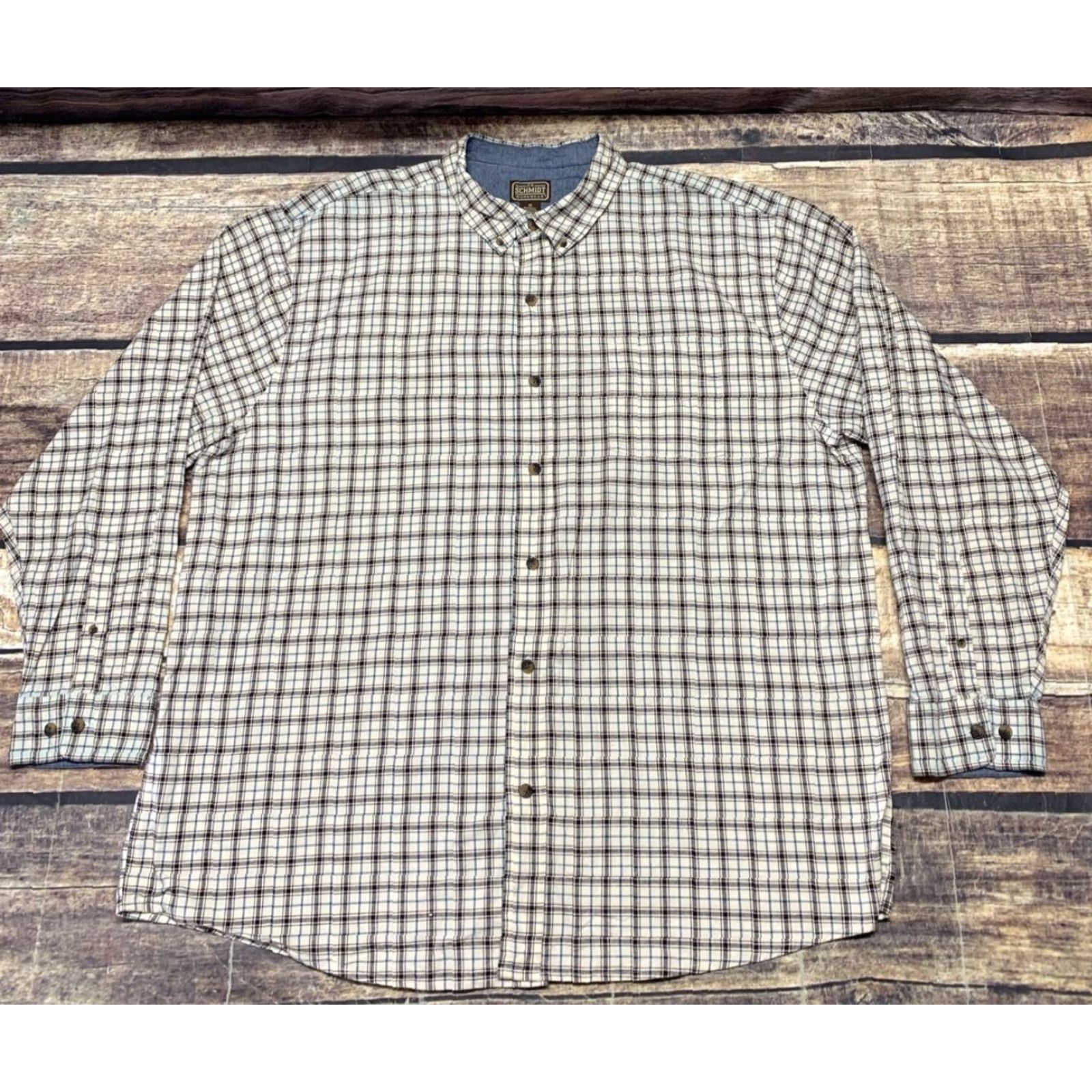 Vintage CE Schmidt Long Sleeve Shirt Mens Size 2XL Plaid White Blue Brown Button Down Size US XXL / EU 58 / 5 - 2 Thumbnail