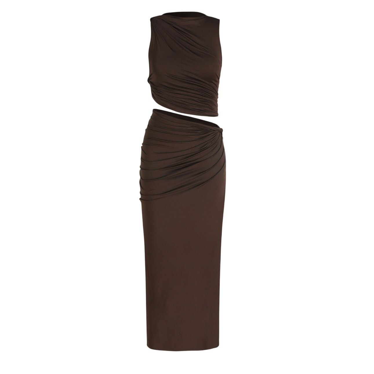 Other Commense Brown Knotted Ruched Crop Tank Top Maxi Skirt Set Size 30" / US 8 / IT 44 - 3 Thumbnail