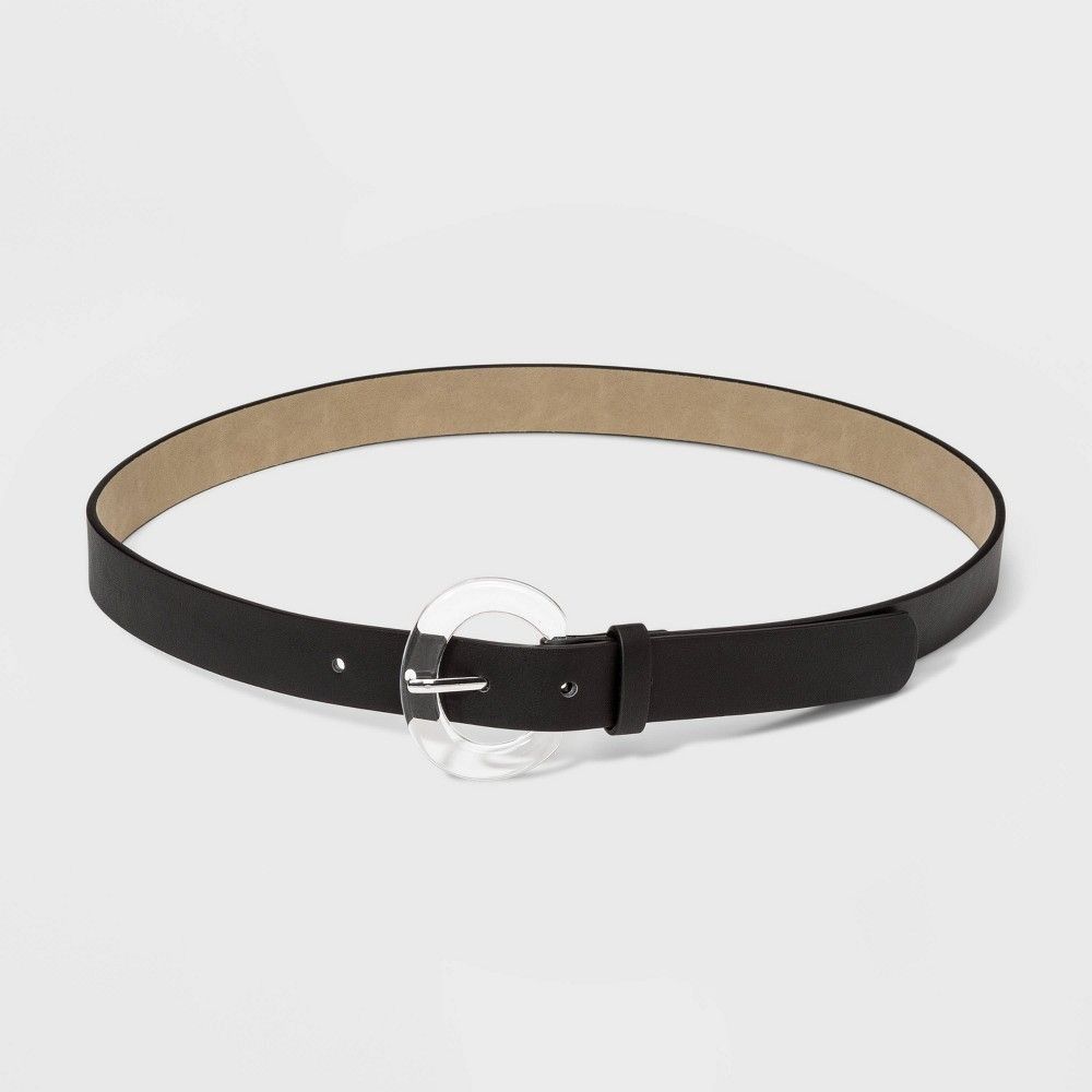 Other Womens Black Belt With Clear Round Buckle - A New Day™ Large Size ONE SIZE - 1 Thumbnail