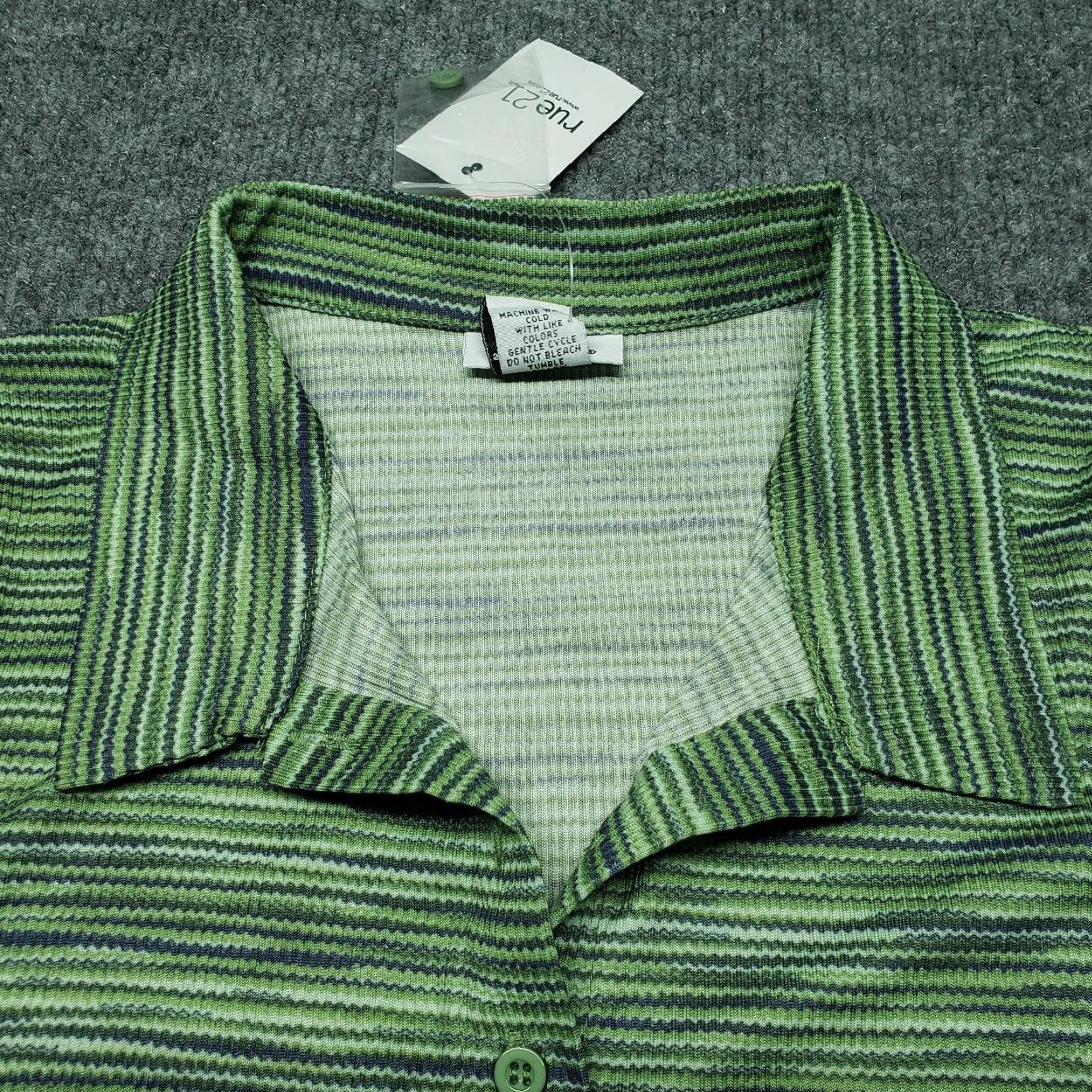 Vintage Rue21 Shirt Top Womens S Green Space Dye Stretch Button Up Collared New Size S / US 4 / IT 40 - 2 Thumbnail