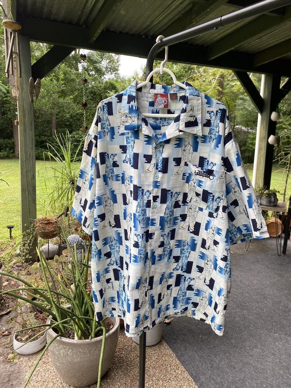 Southpole 90s Blue and White OG Southpole Graphic Button Down XXL Size US XXL / EU 58 / 5 - 2 Thumbnail