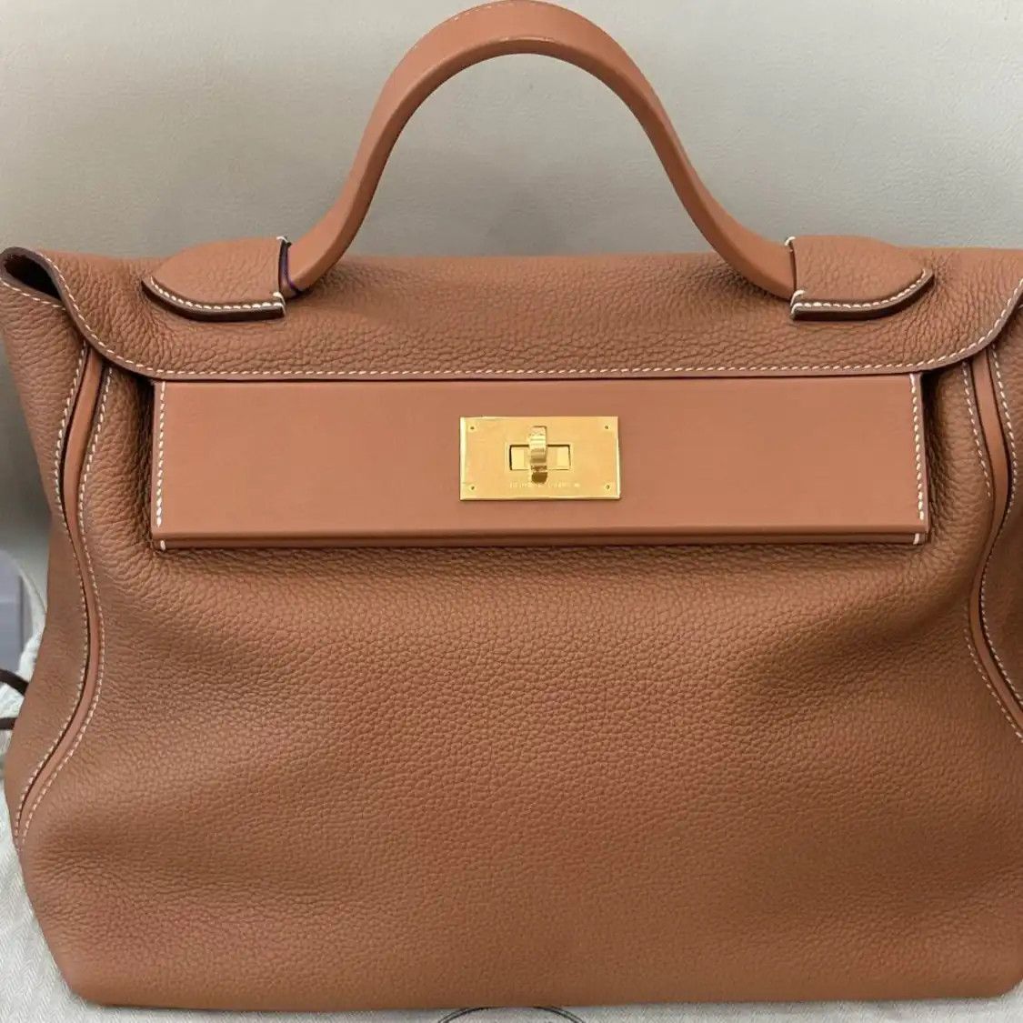 Hermes Hermes 24 35 mustard yellow Faubourg cowhide leather handbag gold hardware Y Size ONE SIZE - 1 Thumbnail