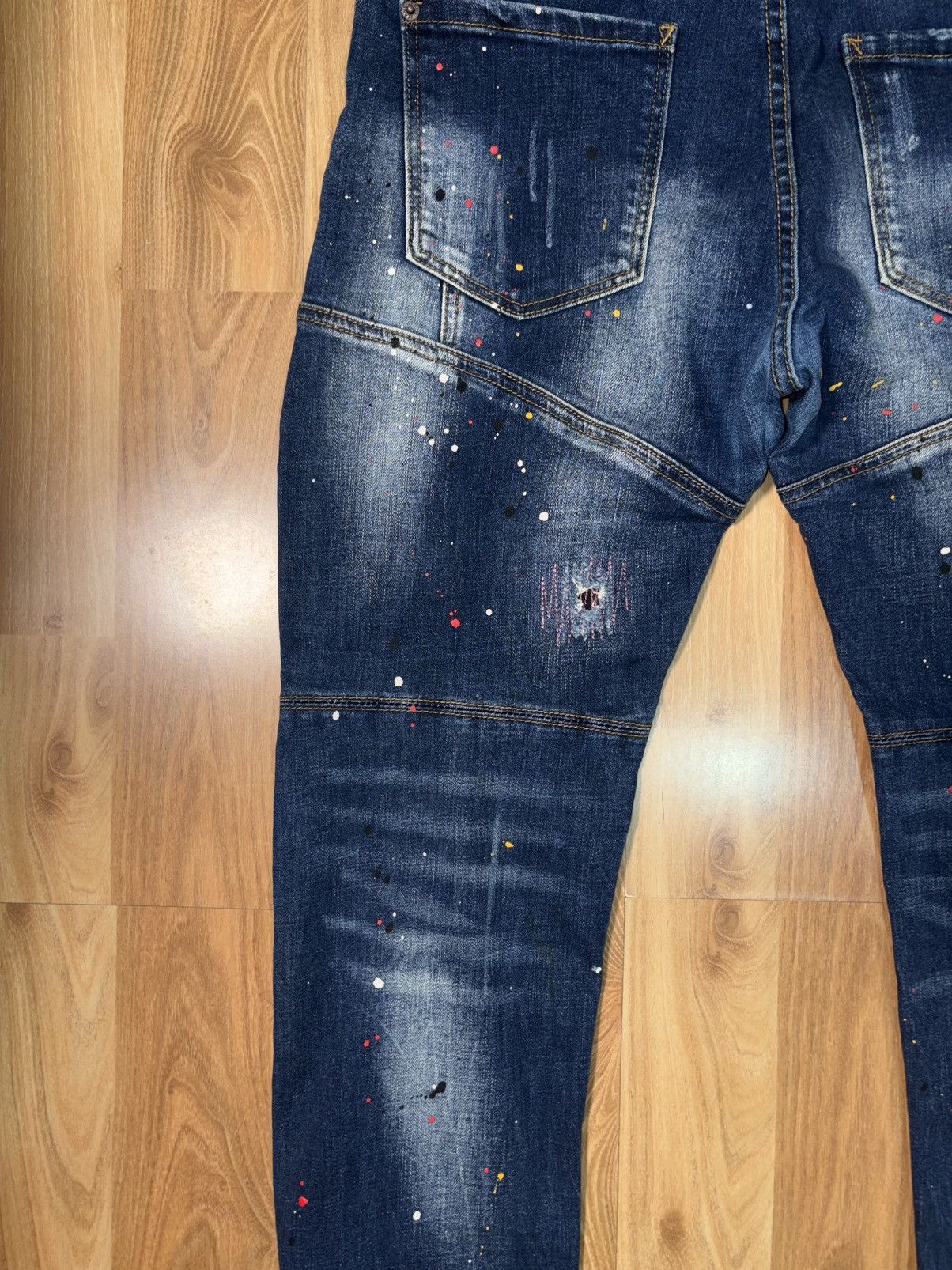 Japanese Brand YUDAN & SANCHVIL Paint Splatter Patchwork Cropped Denim Size US 34 / EU 50 - 8 Thumbnail