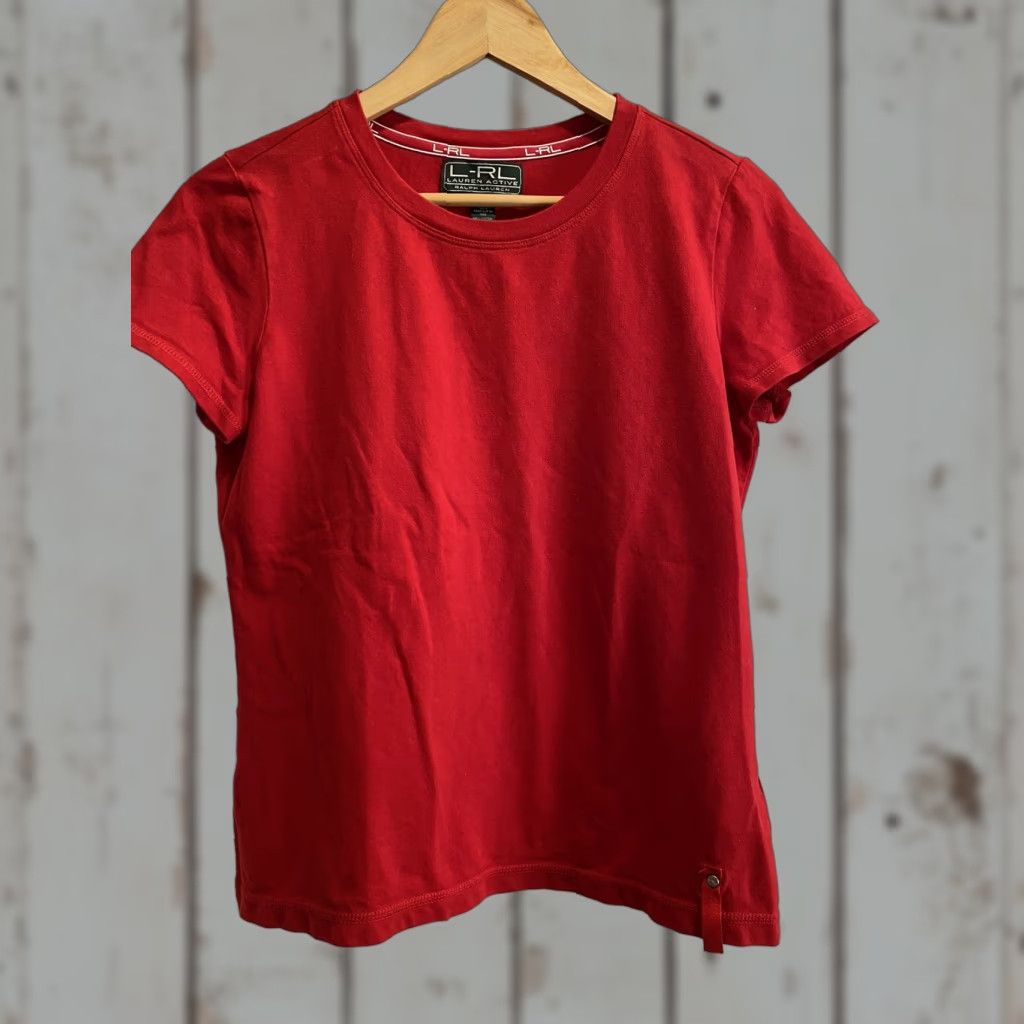 Ralph Lauren VINTAGE? No. Ralph Lauren Active Red Short Sleeve Shirt S Womens Small Crew Neck Cotton Blend T-Shirt Size S / US 4 / IT 40 - 1 Thumbnail