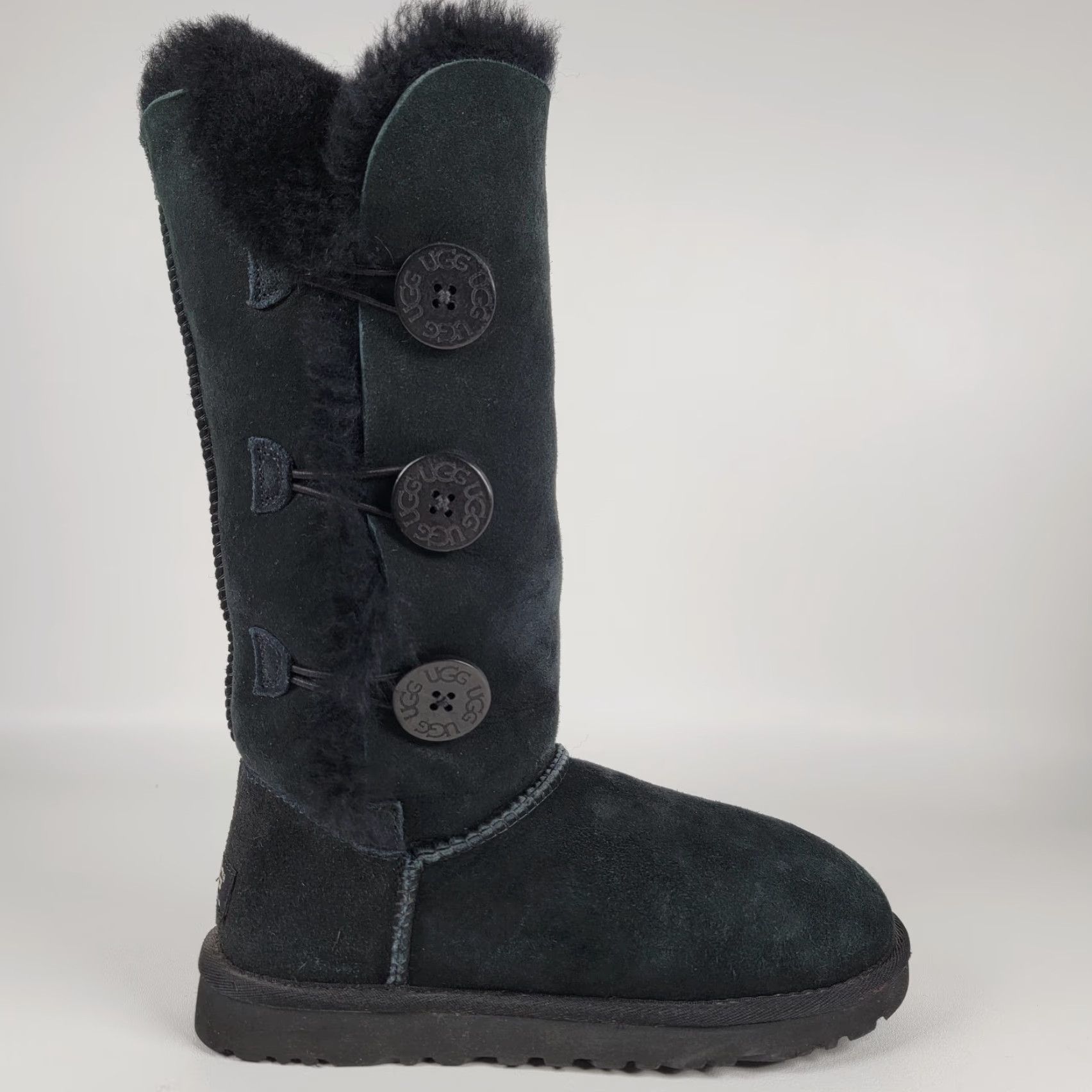 Ugg UGG Bailey Button Triplet II Boots Womens Black Suede, 6 M US / 37 EU, Mid-Calf, Button Closure, Shearling, Water Resistant, Casual Winter Shoes Size US 5 / IT 35 - 3 Thumbnail