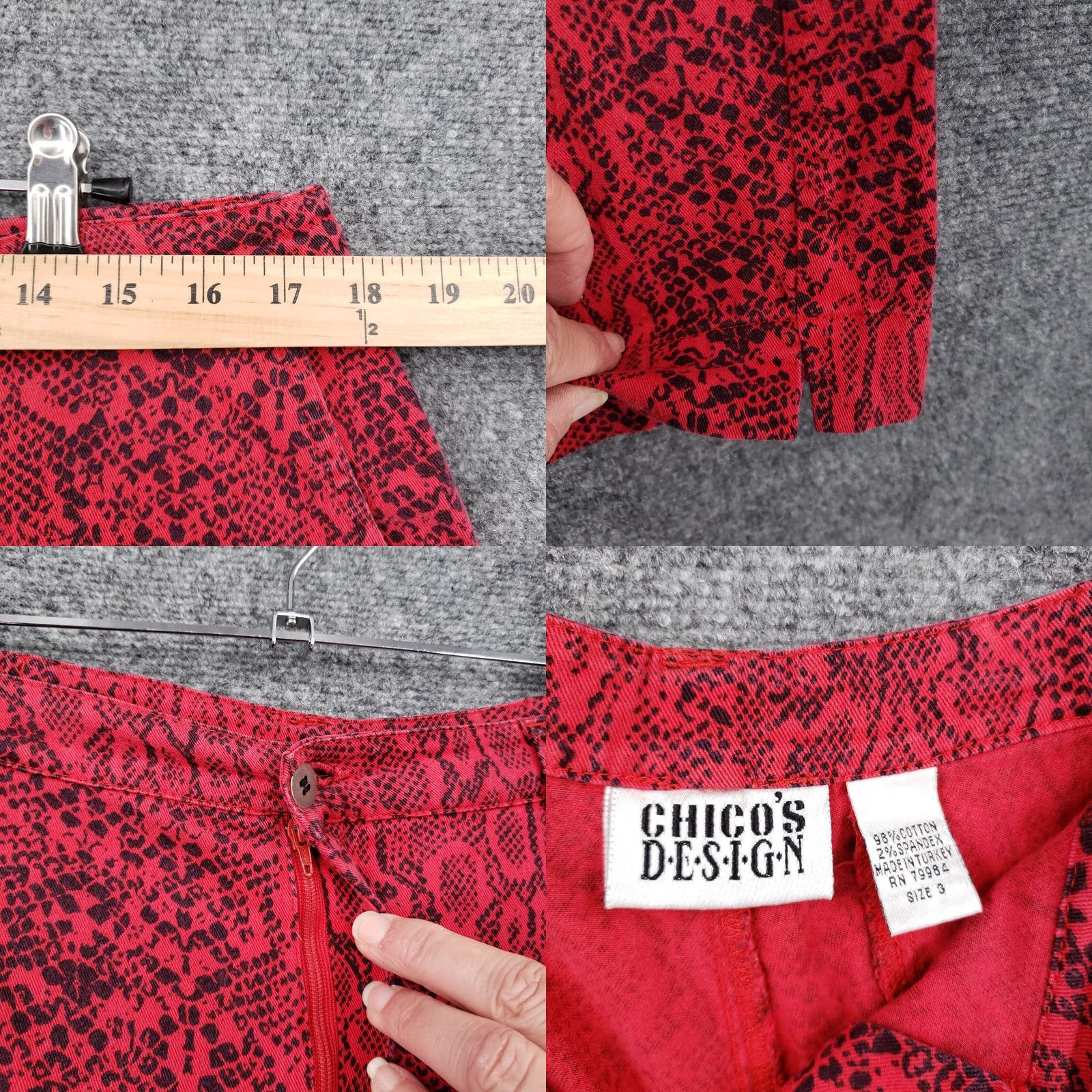 Vintage Chicos Pants Women 16 Red Cropped High Rise Animal Print Snakeskin Pockets Stretch Size 38" / US 16 / IT 52 - 8 Thumbnail