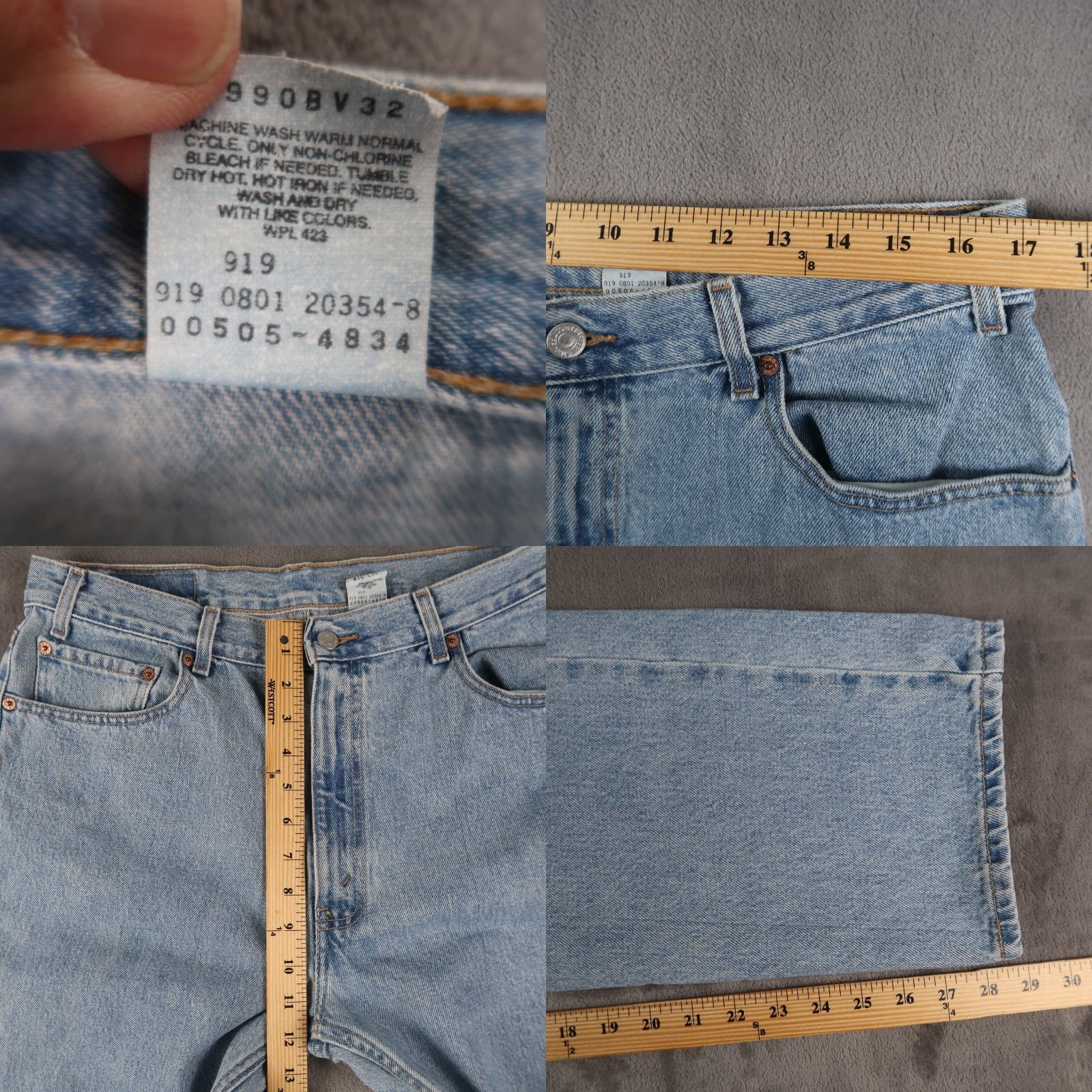 Levi's VINTAGE Levis 505 Jeans Mens Regular Straight 36x30 (34x29) Red Tab 90s USA Size US 36 / EU 52 - 8 Thumbnail