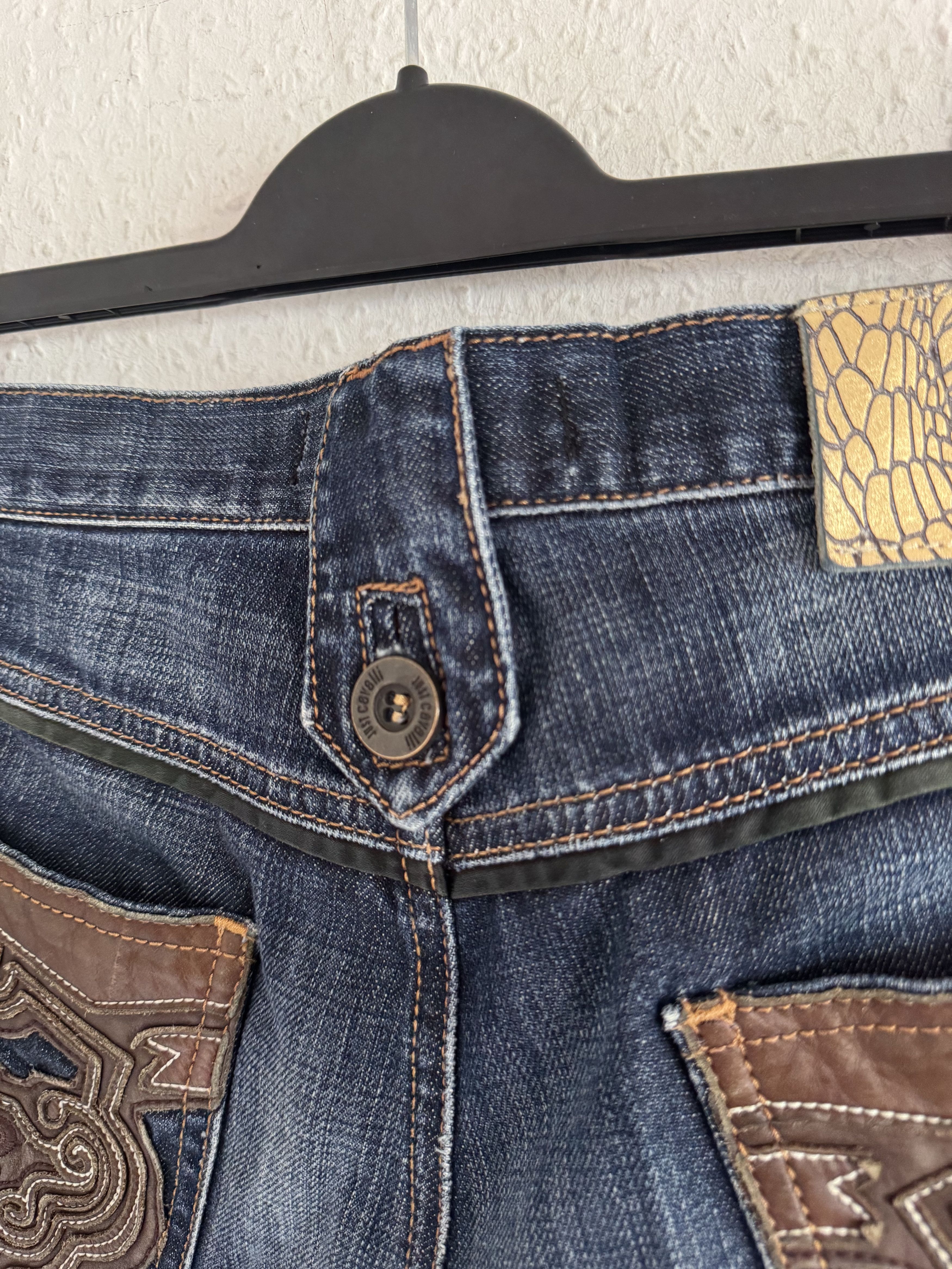 Just Cavalli Ornate Leather Pocket Denim Jeans Size US 33 - 15 Thumbnail