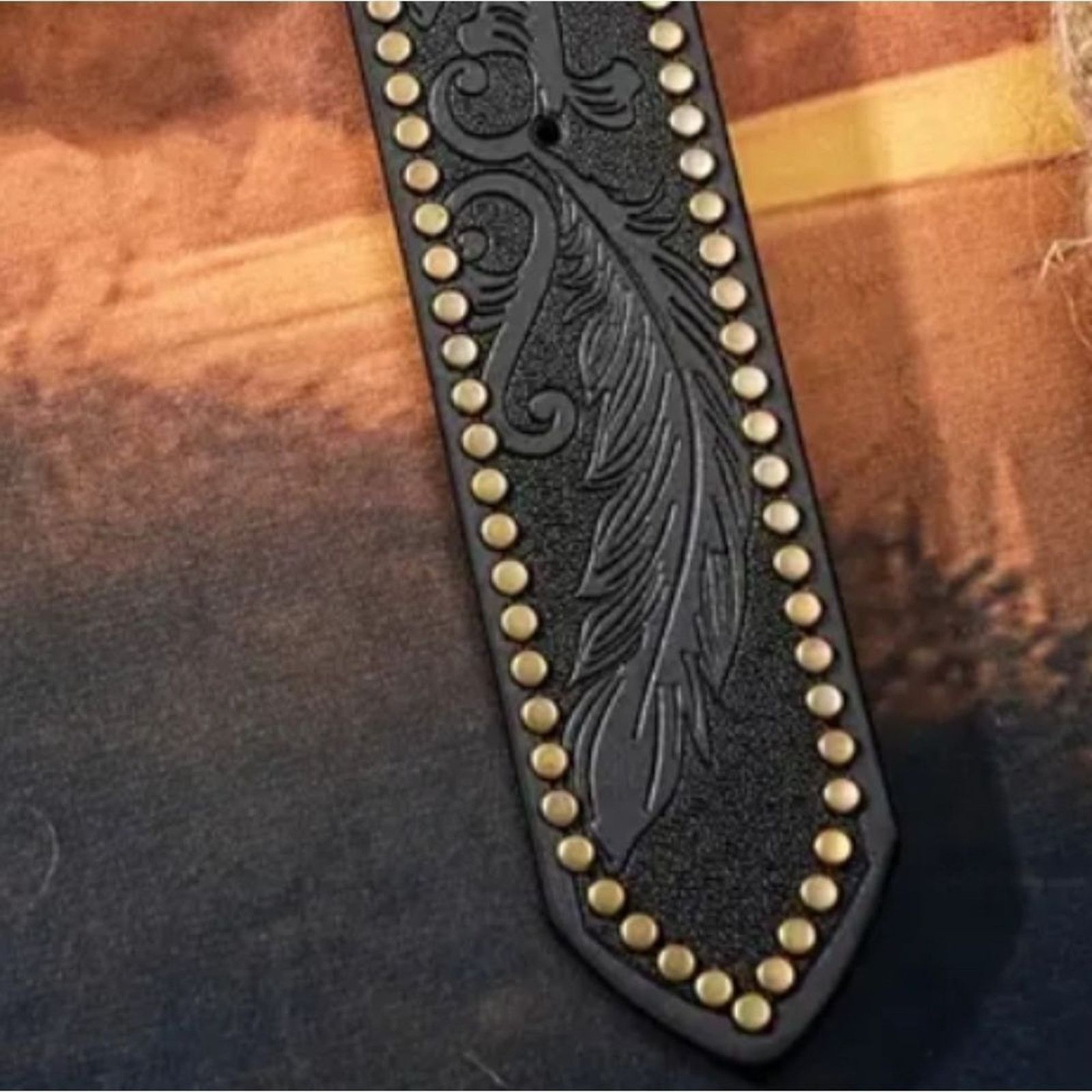 Other Vegan Black Leather Belt Western Style Embossed Pattern Size ONE SIZE - 3 Thumbnail
