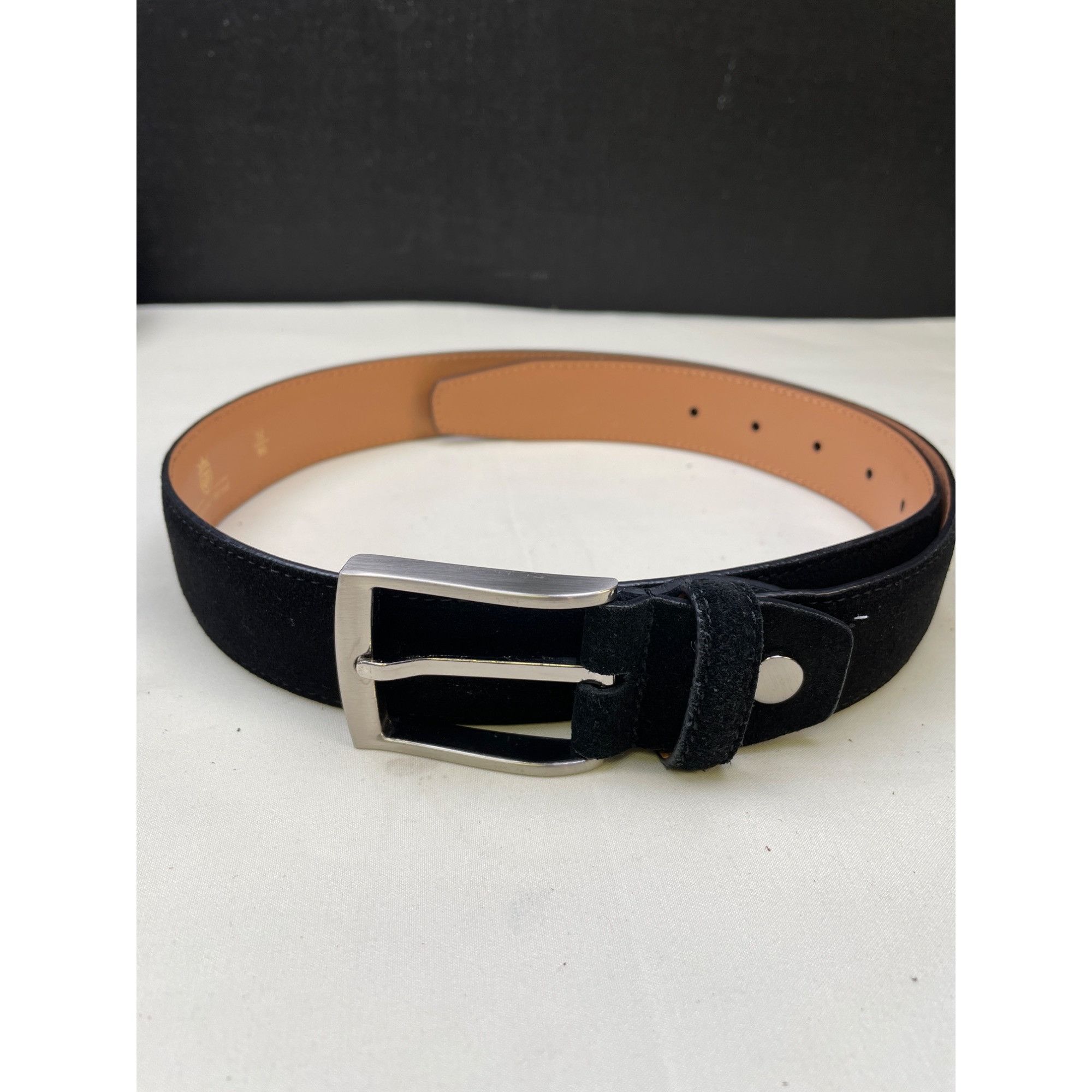 Other Ground Mind Men's Black Suede Leather Belt Silver Buckle Siz Size 32 - 1 Thumbnail