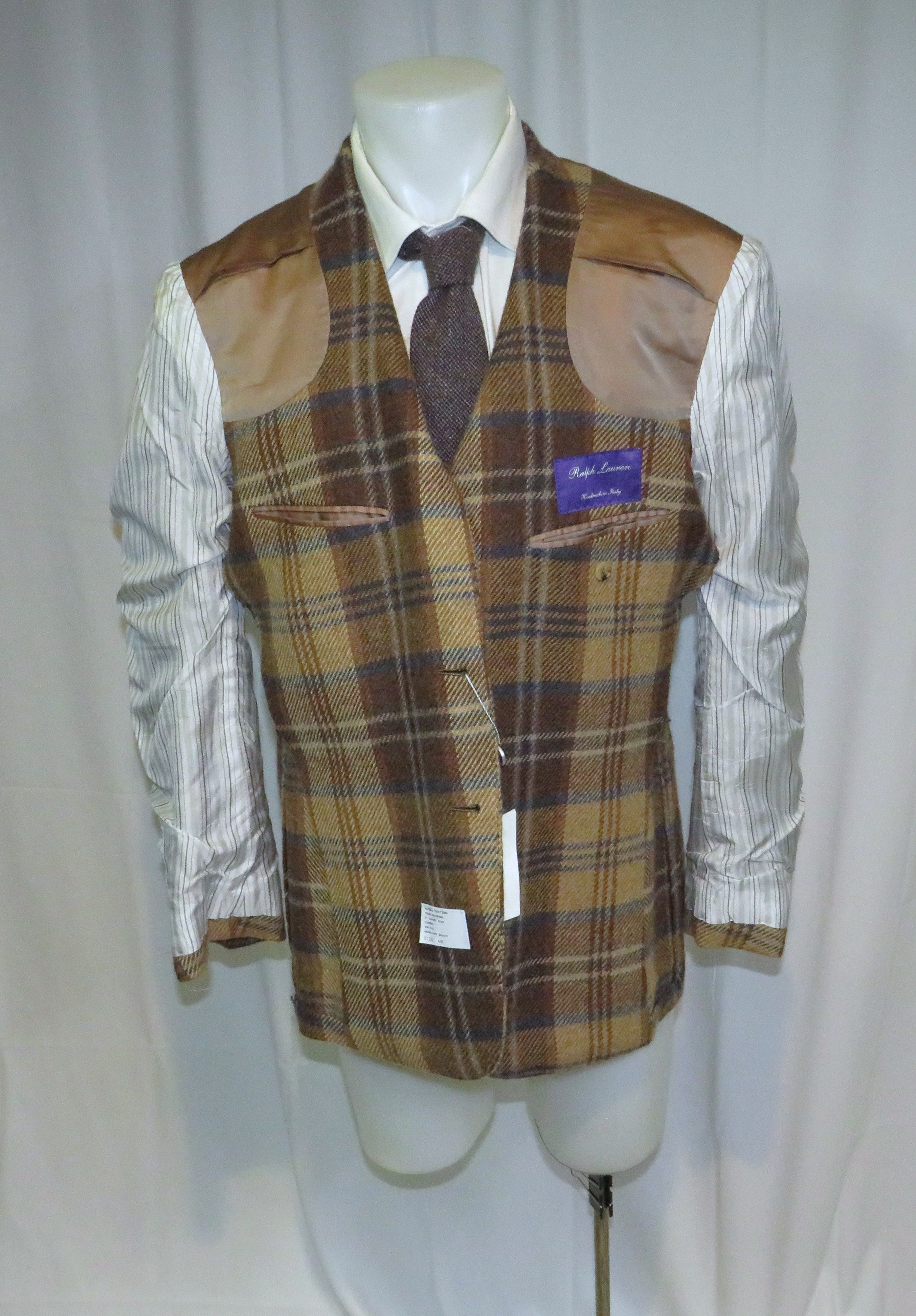 Ralph Lauren Purple Label Handmade Kent Bellows Brown Plaid 44R NWT $4995 Size 44R - 10 Thumbnail