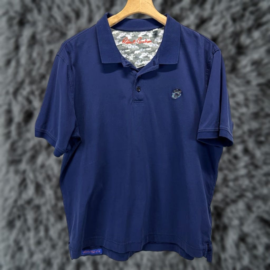 Robert Graham Robert Graham Polo Shirt Men XL Blue Embroidered Skull Rose Short Sleeve 100% Cotton Knit Mens Size US XL / EU 56 / 4 - 1 Thumbnail