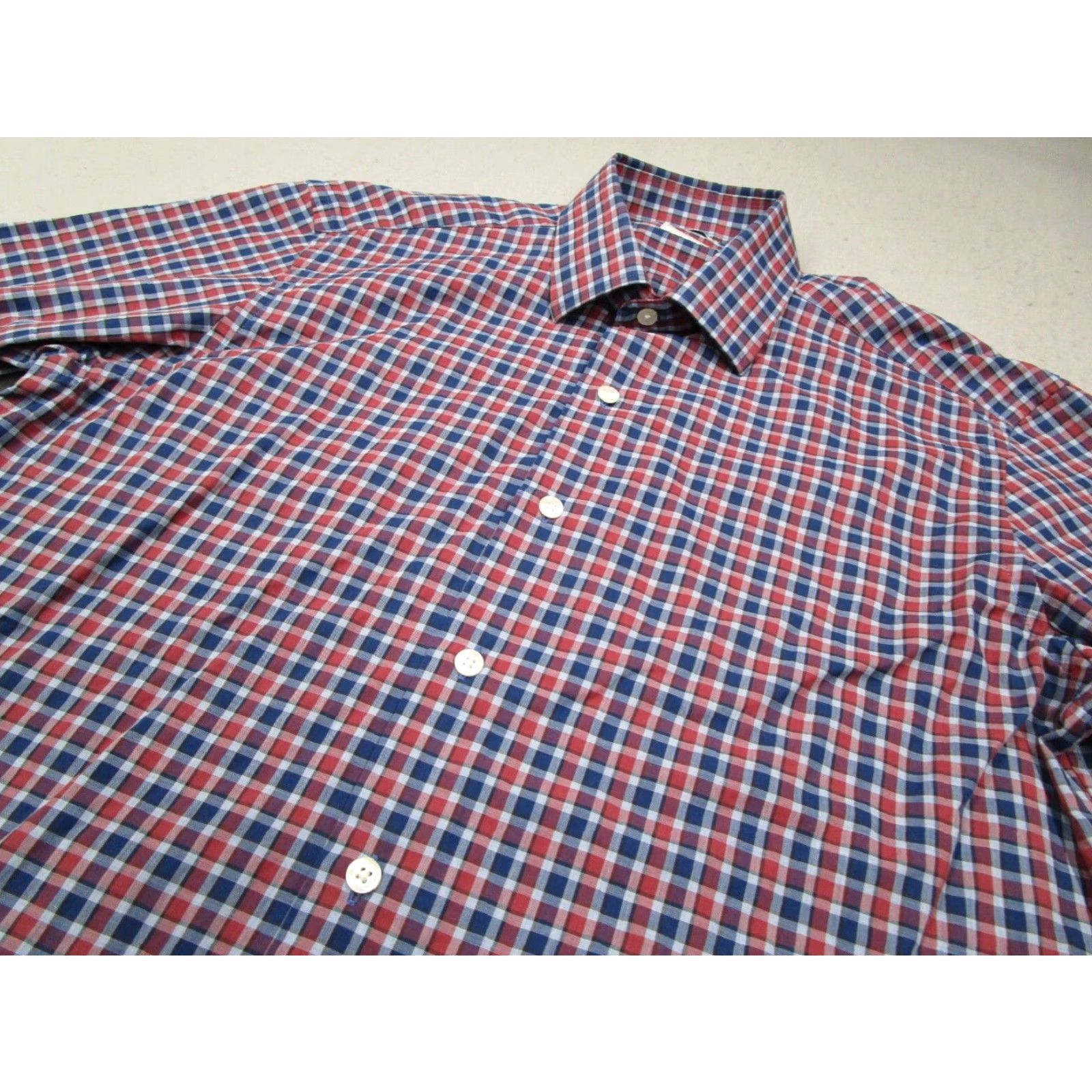 Vintage Culturata Men's Blue Check Dress Shirt Large 16.5 42 Slim Fit Cotton Long Sleeve Button Up Size 42R - 2 Thumbnail
