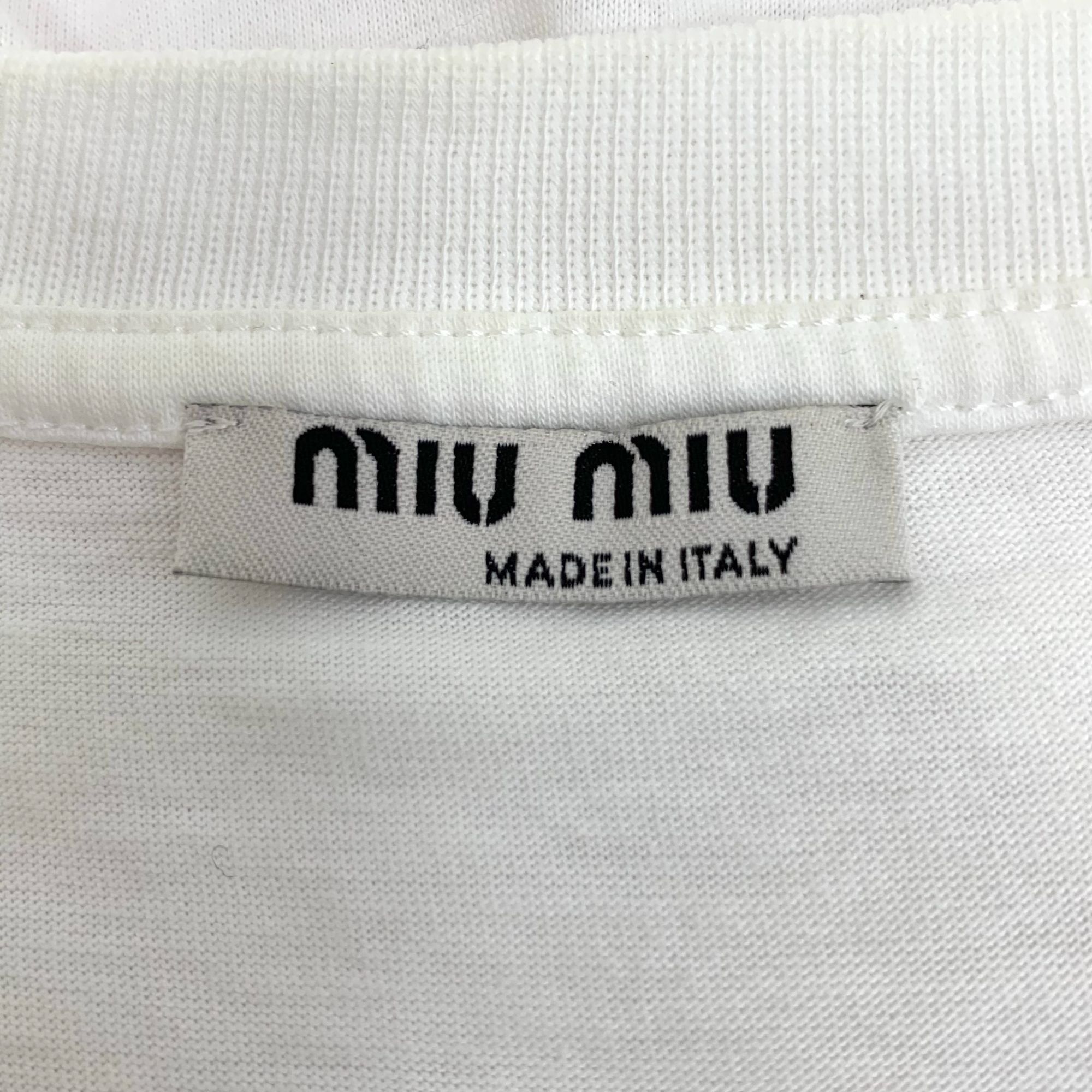 Miu Miu Miu Miu White Logo Sequined Cotton Round Neck Short Sleeve T Size L / US 10 / IT 46 - 2 Thumbnail