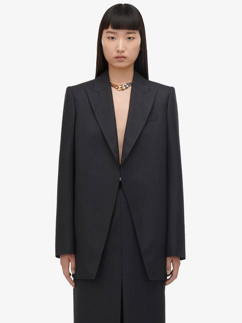 Alexander McQueen o1srvl11e0326 Pinstripe Cutaway Jacket in Dark Grey Size M / US 6-8 / IT 42-44 - 2 Thumbnail