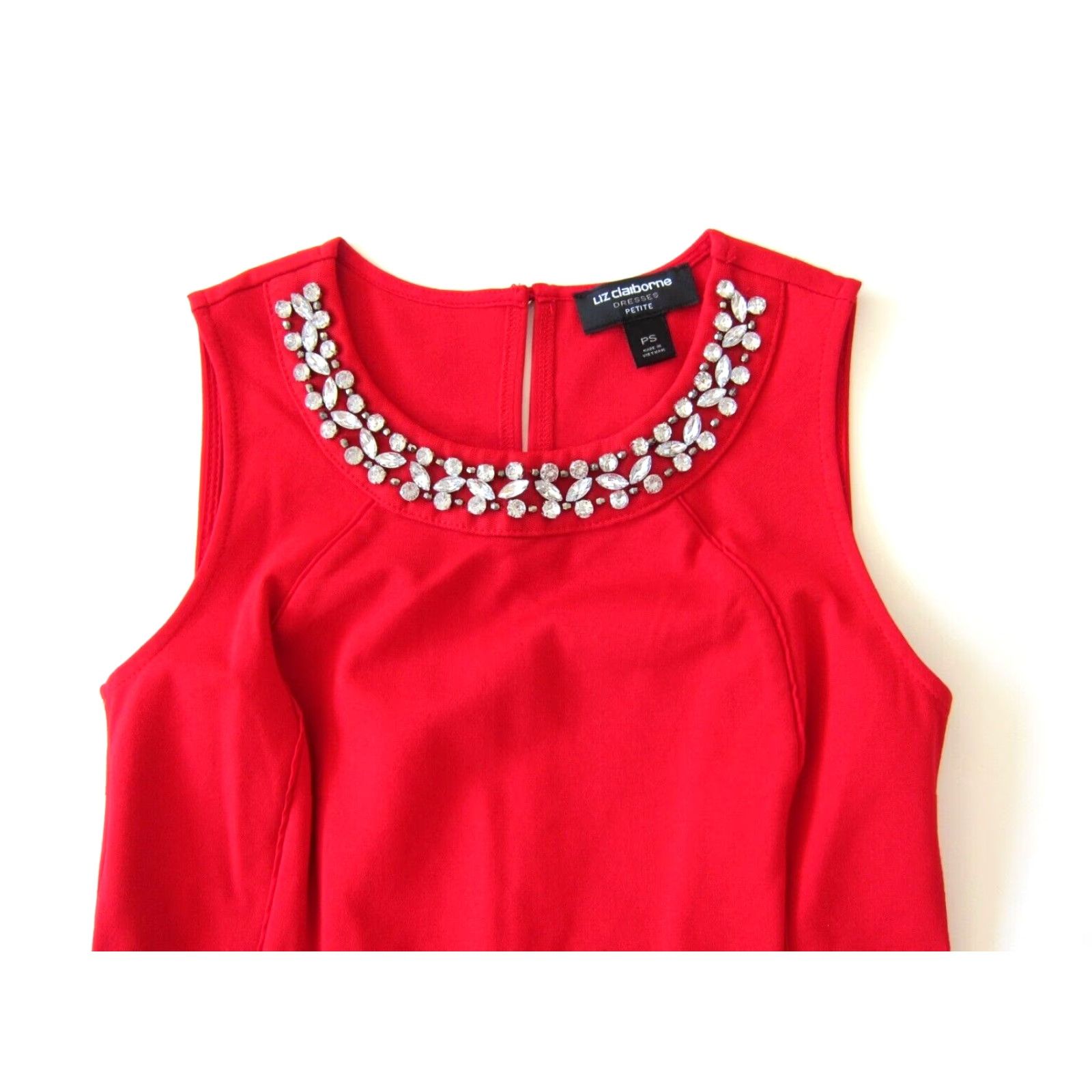 Liz Claiborne VINTAGE Liz Claiborne Red Stretch Diamond Beaded Sleeveless A-Line Sheath Dress PS Size S / US 4 / IT 40 - 3 Thumbnail