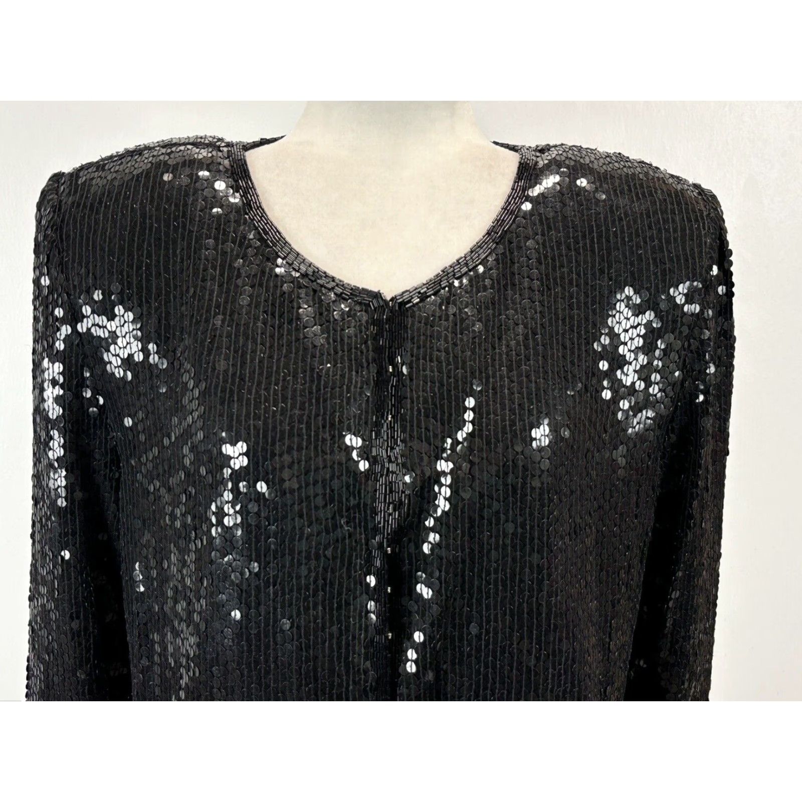 X-LARGE VINTAGE Stenay 100% Silk Sequin Jacket Black XL Women's Formal 80s Size XL / US 12-14 / IT 48-50 - 5 Thumbnail