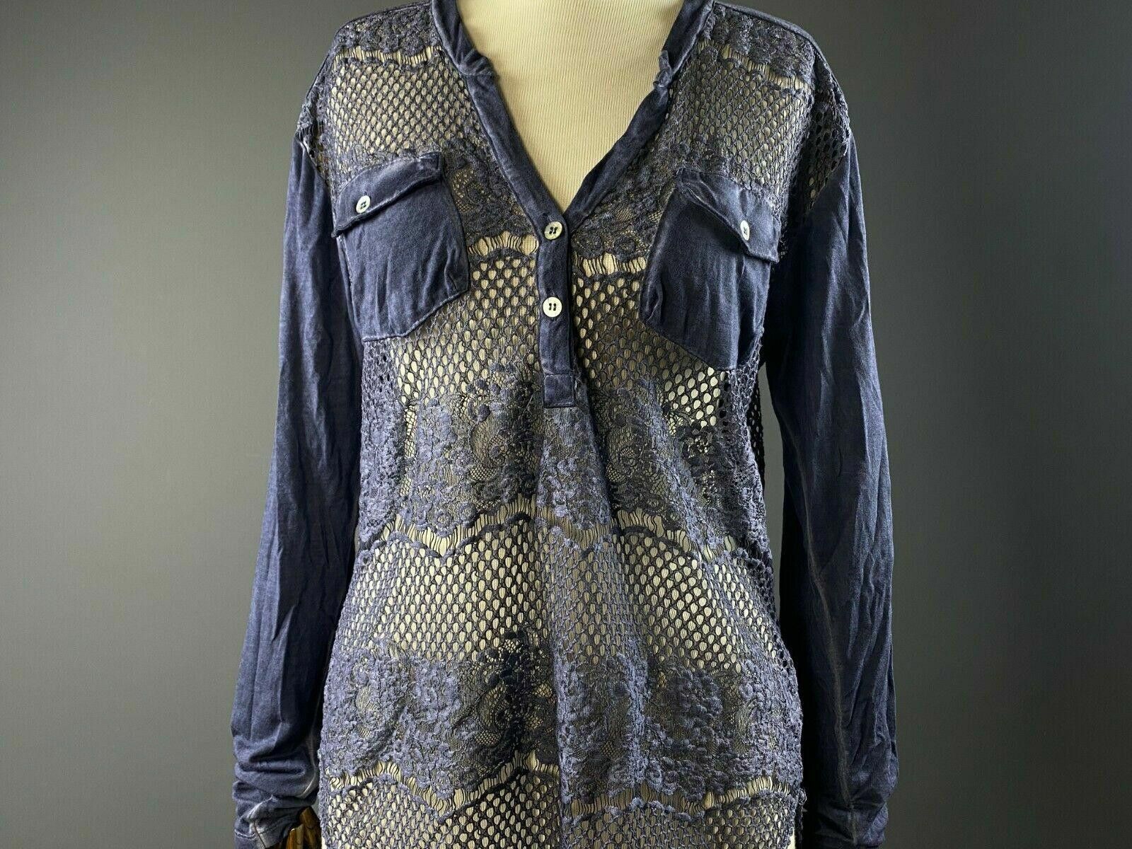 Designer Project AJ 117 Blue Floral Mesh Blouse Sweater Size XL Size XL / US 12-14 / IT 48-50 - 3 Thumbnail