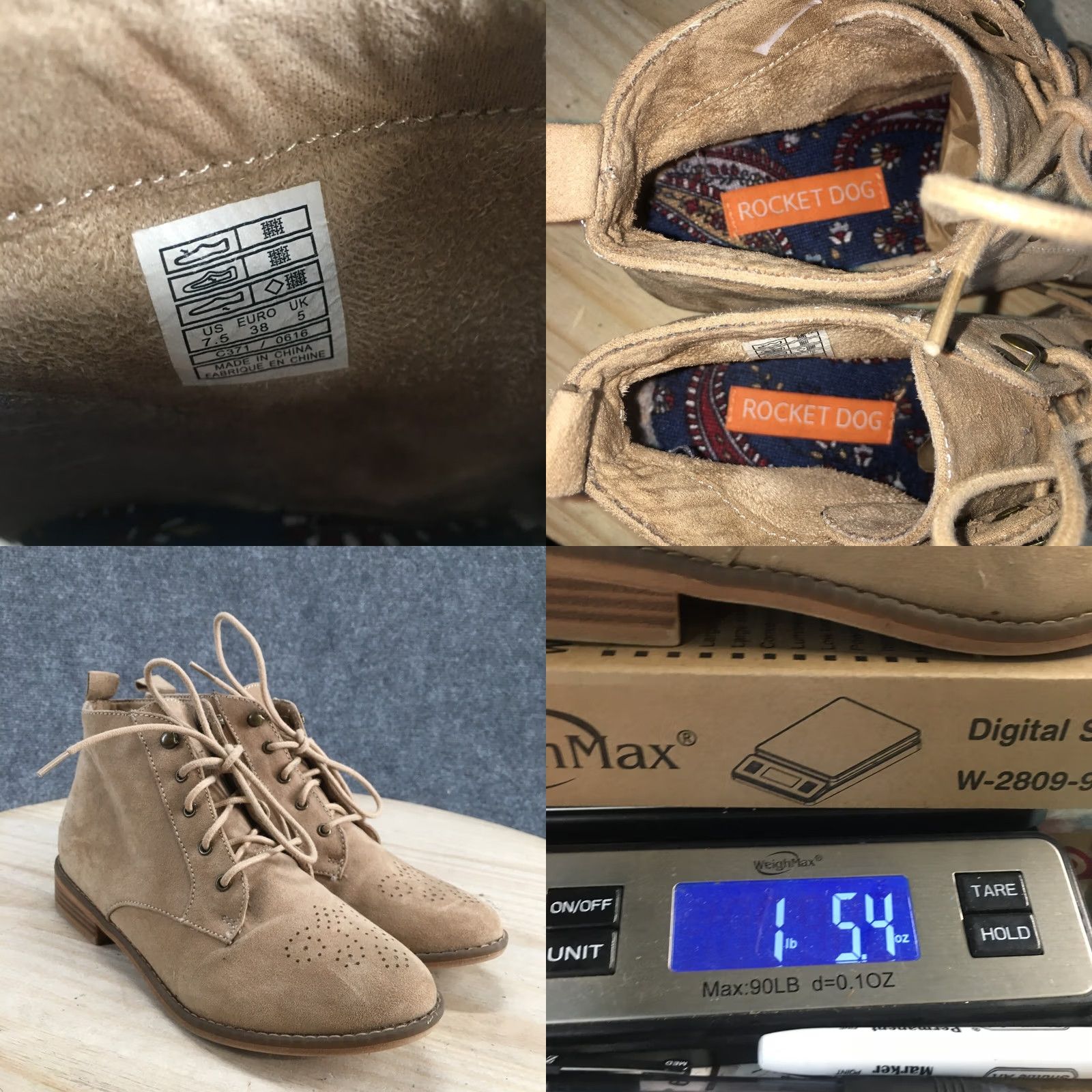 Vintage Rocket Dog Boots Womens 7.5 Lace Up Medallion Toe Ankle Bootie Brown Fabric Size US 8 / IT 38 - 10 Thumbnail