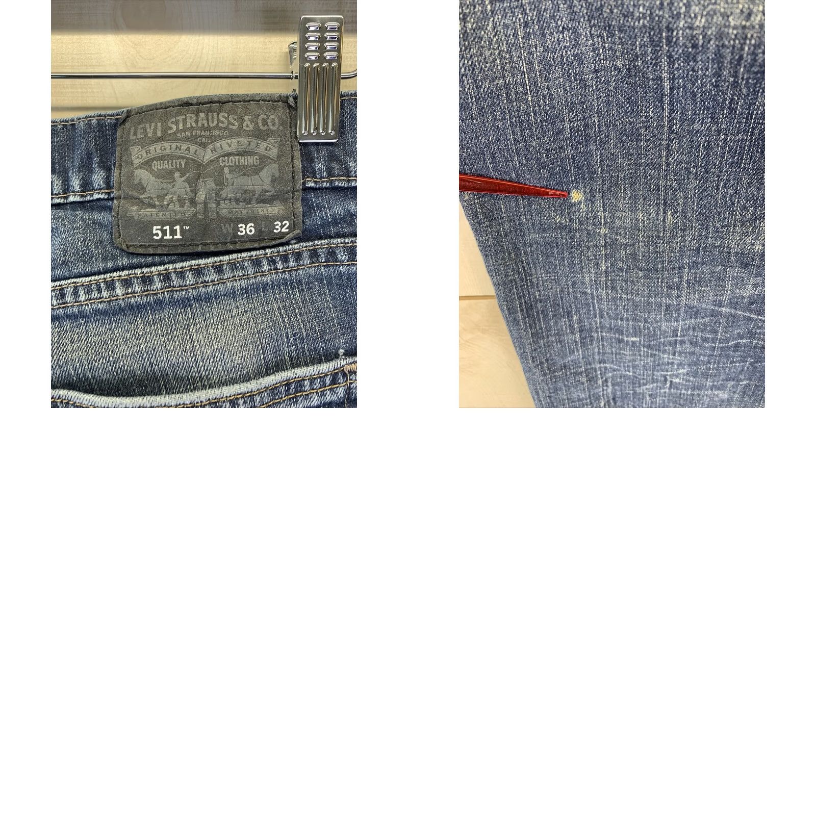 Levi's VINTAGE Levi’s 511 Jeans Denim Blue Distressed - 36x32, Mens, Regular, Cotton, Zip, Inseam 31, Logo, Straight, 4850, All Items As Is Size US 36 / EU 52 - 8 Thumbnail