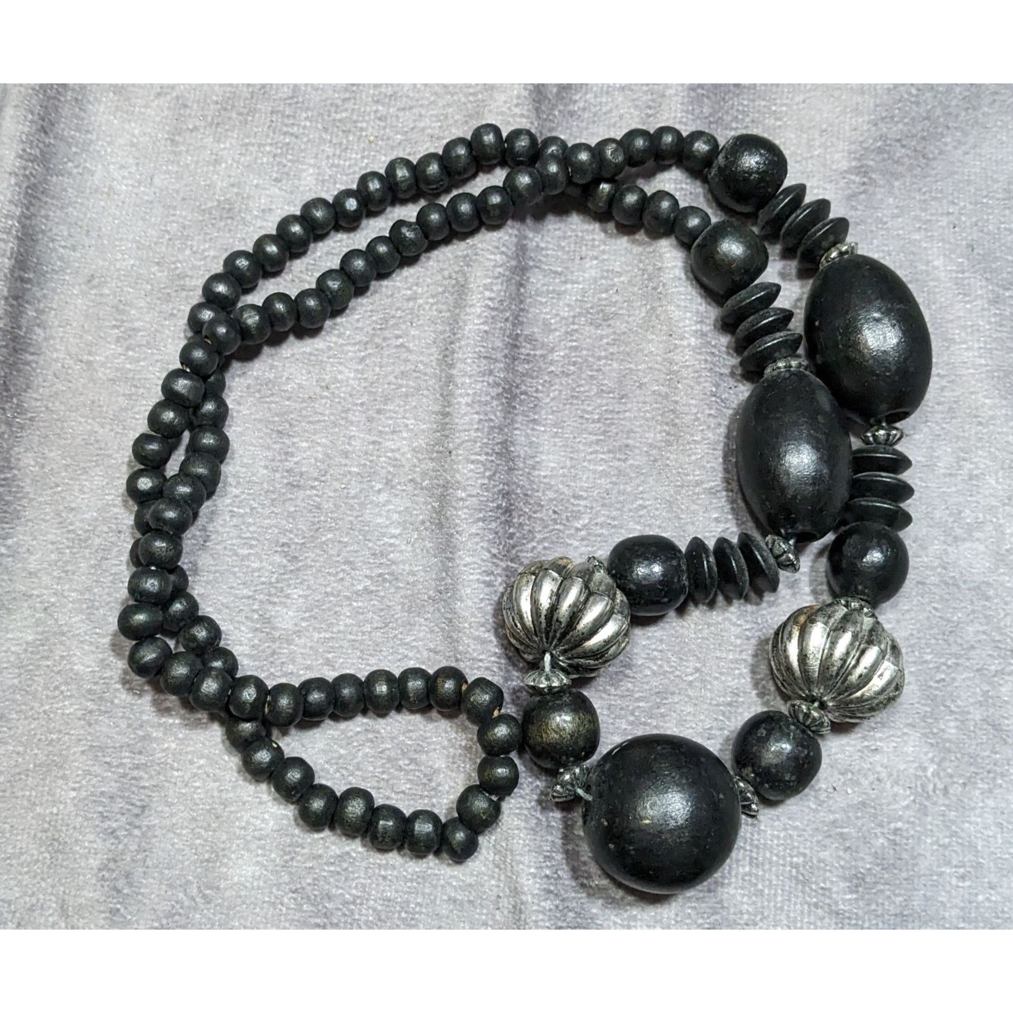 Other Vintage Black Wood Silver Accent Statement Artisan Necklace Size ONE SIZE - 4 Thumbnail
