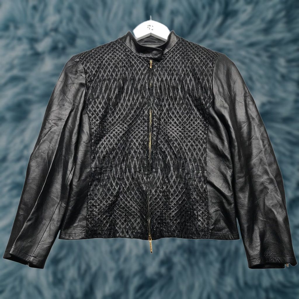 Les Copains VINTAGE Les Copains Leather Jacket Women S Black Full Zip Bomber Italy 40 L/S Textured Zipper Casual Business Party/Cocktail Womens Size S / US 4 / IT 40 - 1 Thumbnail