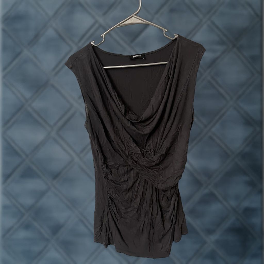 Express Express Womens Draped Twist Front Sleeveless Blouse L Black Stretch Casual Nuetral Size L / US 10 / IT 46 - 1 Thumbnail
