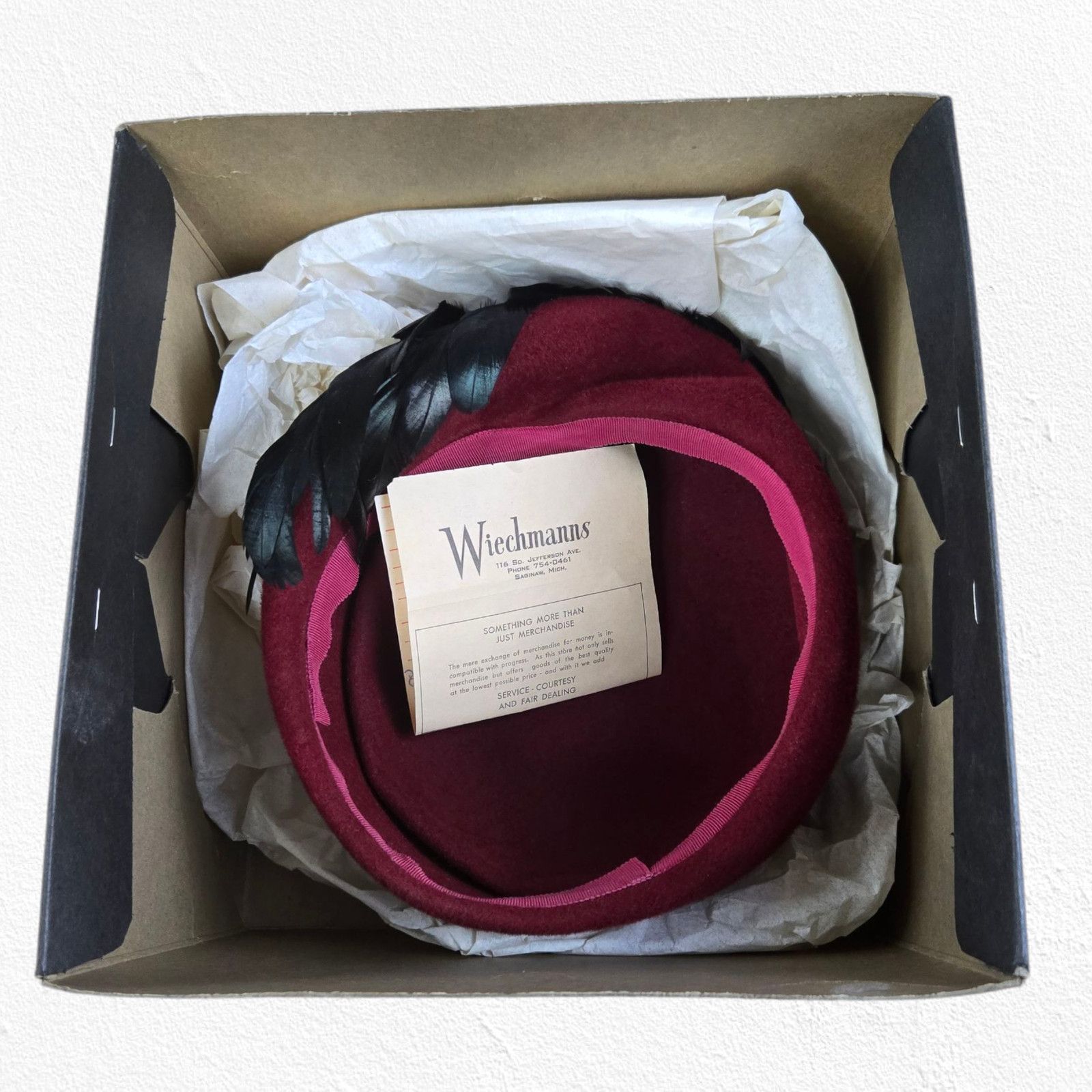 Vintage 50s Burgundy Wool Feather Mid-Century Hat Size ONE SIZE - 8 Thumbnail