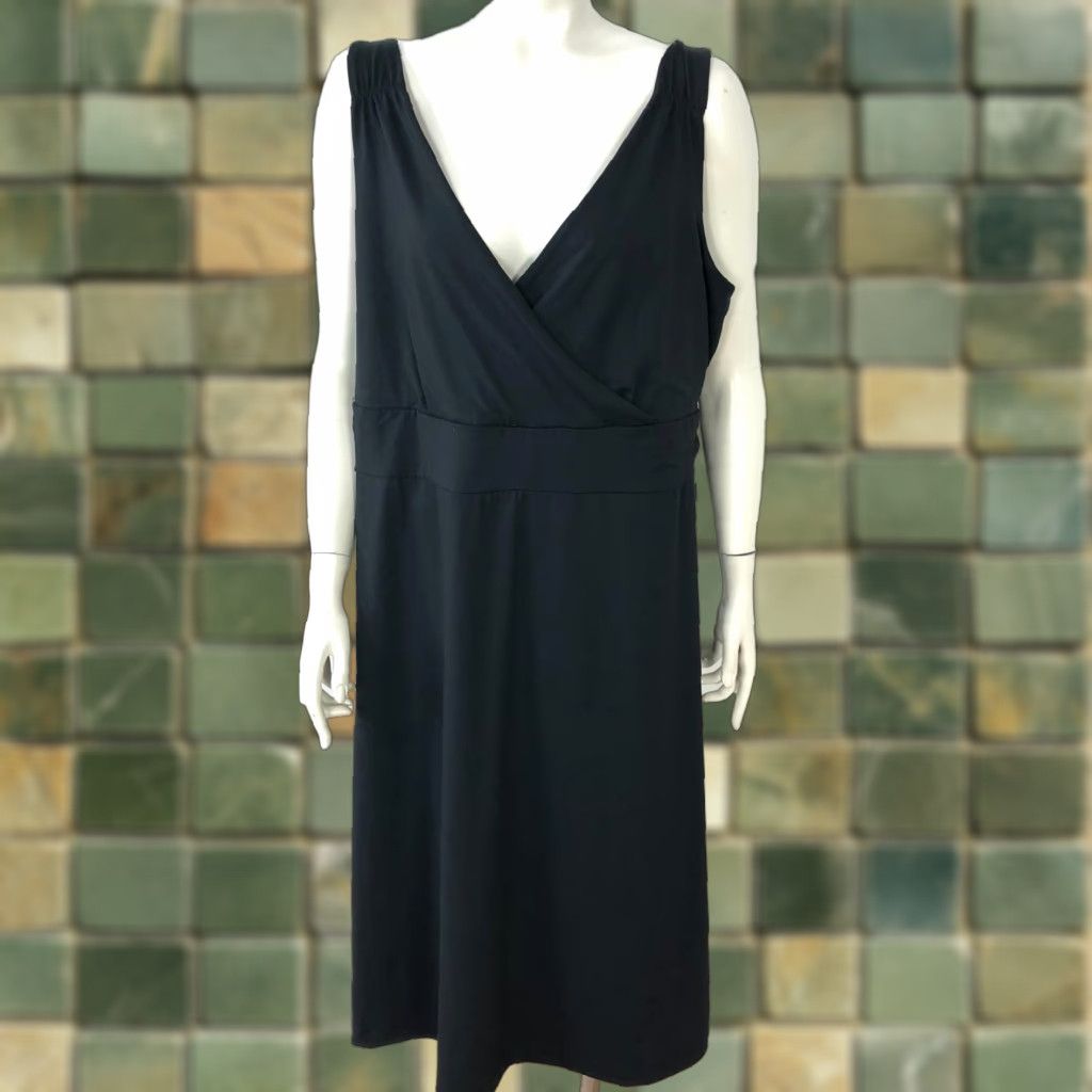 Eddie Bauer Eddie Bauer Travex TALL 2XL Faux Wrap Midi Dress Black MINT Sleeveless V-Neck A-Line Womens Size XXL / US 16-18 / IT 52-54 - 1 Thumbnail