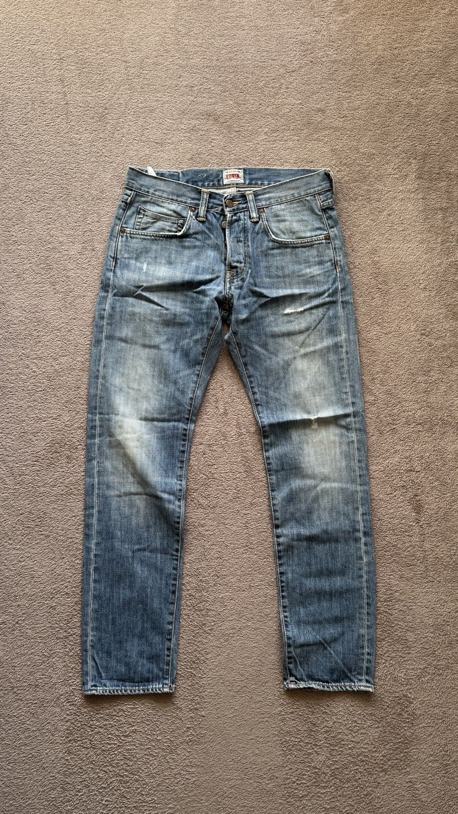 Japanese Brand Helmut Lang Vibe Edwin Jeans Faded Mudwash Ripped Denim Size US 31 - 2 Thumbnail
