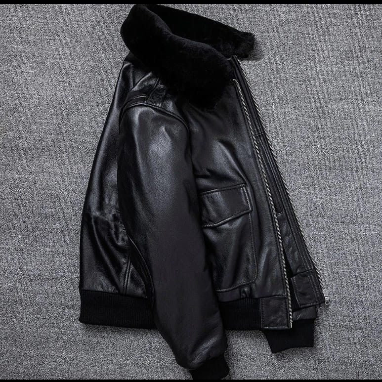 Genuine Leather Black Bomber Leather Jacket Size US L / EU 52-54 / 3 - 2 Thumbnail