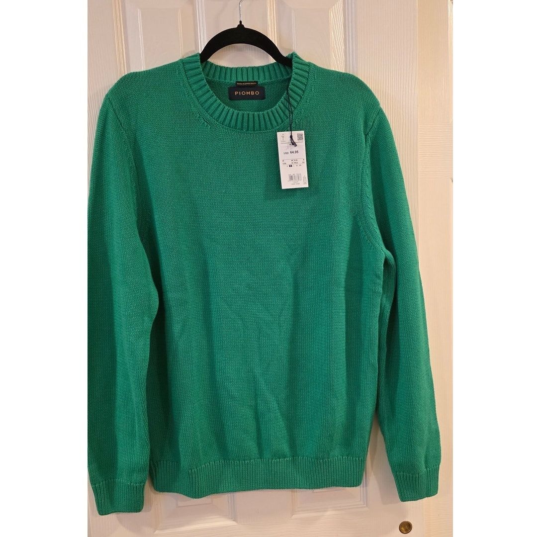 PIOMBO Piombo Men's Green Cotton Blend Crewneck Sweater NWT Size US M / EU 48-50 / 2 - 2 Thumbnail