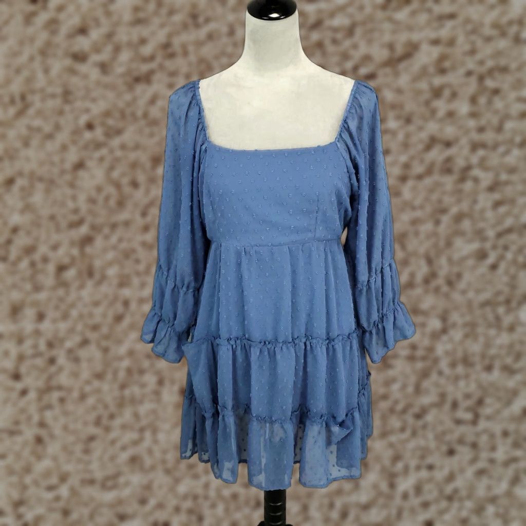 Vintage Altered State Dress Womens Large Blue Square Neck Tiered Polka Dot Texture Size L / US 10 / IT 46 - 1 Thumbnail