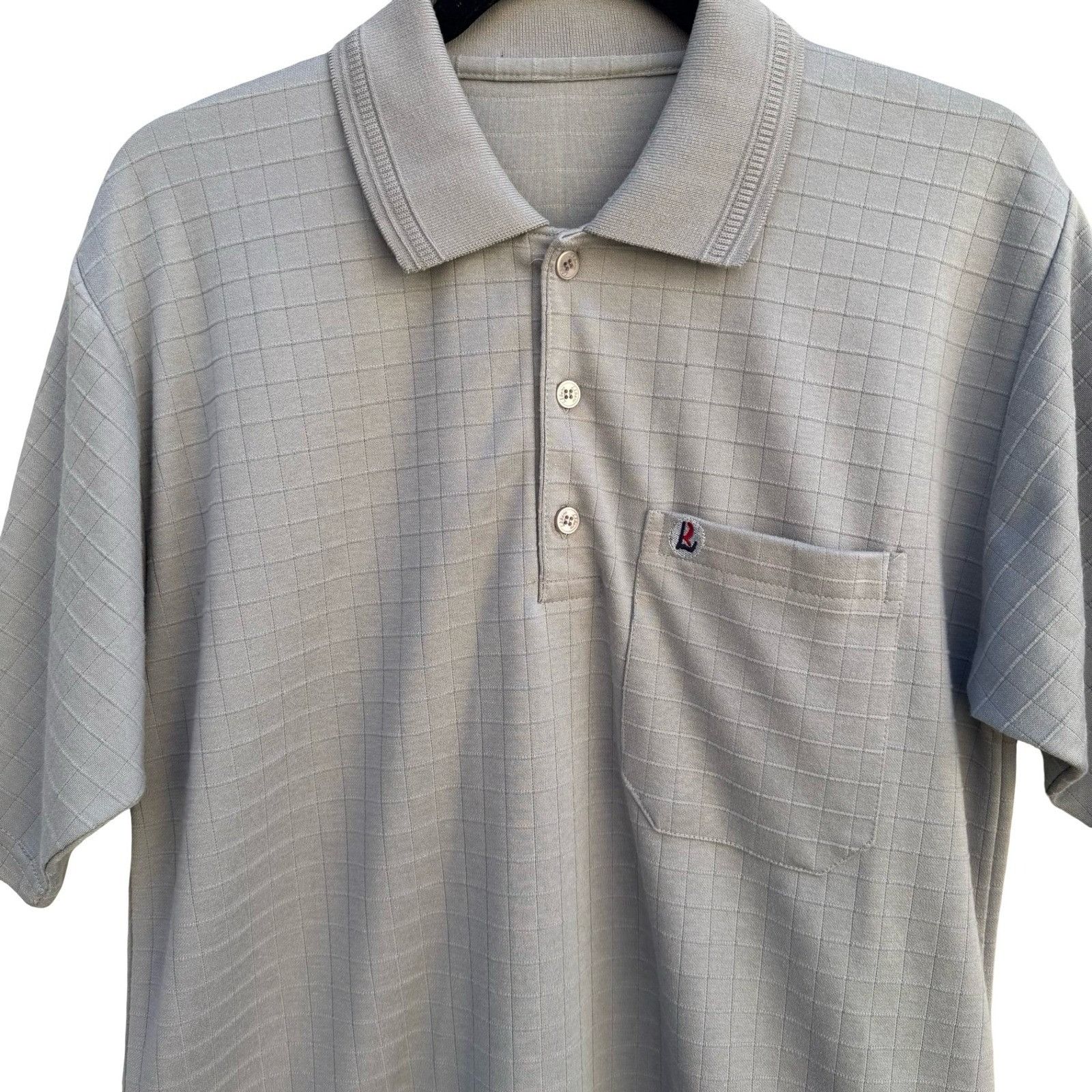Libero Libero Mens Short Sleeve Polo Shirt Gray Grid Pattern Chest Size US L / EU 52-54 / 3 - 4 Thumbnail