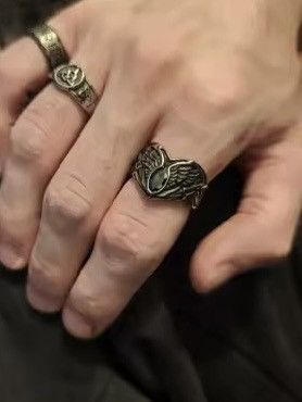 Jewelry Angel Wings Black Gems Stone Ring Size ONE SIZE - 4 Thumbnail