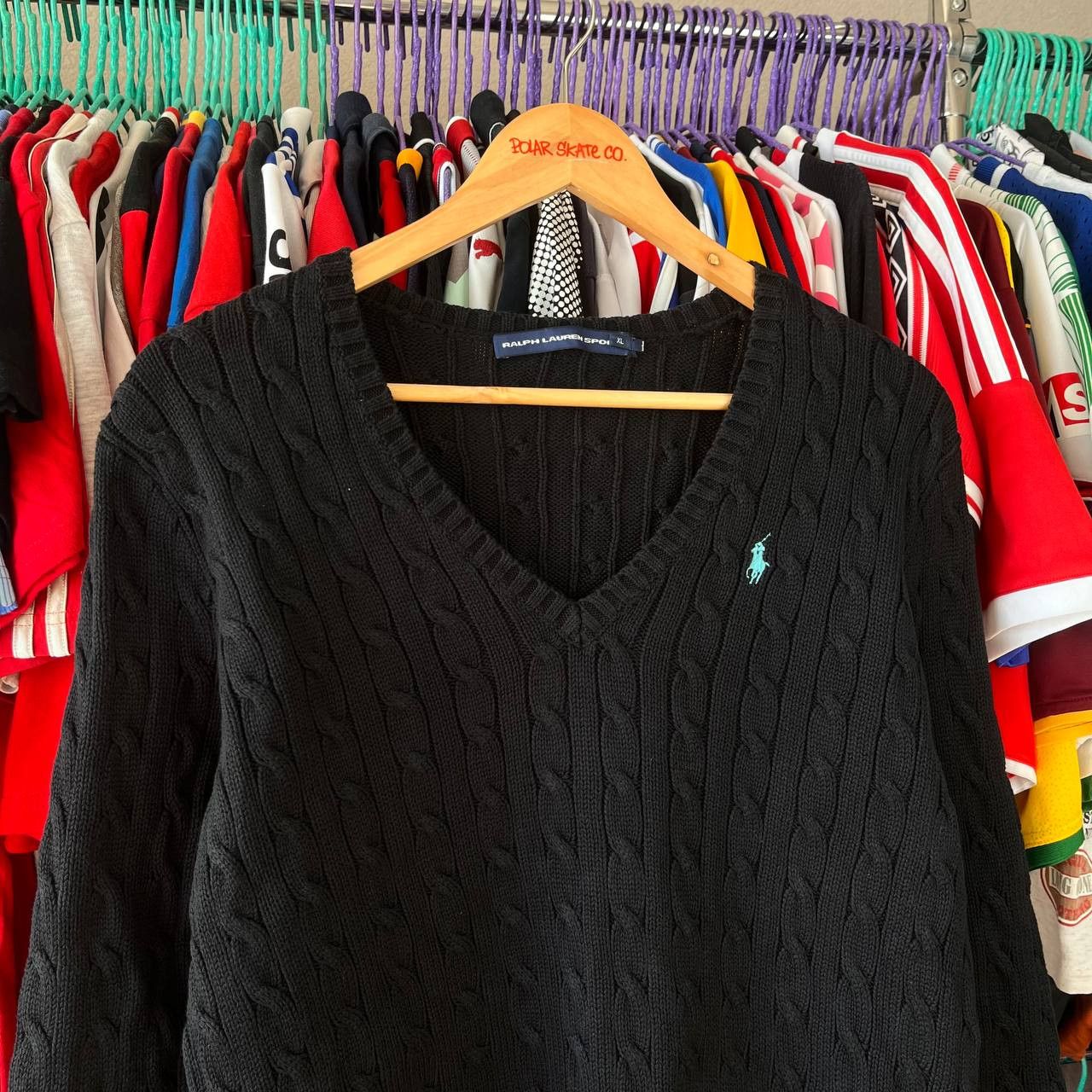 Ralph Lauren Sport Vintage Ralph Lauren Sport Cable-Knit V-Neck Black Sweater Size XL / US 12-14 / IT 48-50 - 2 Thumbnail