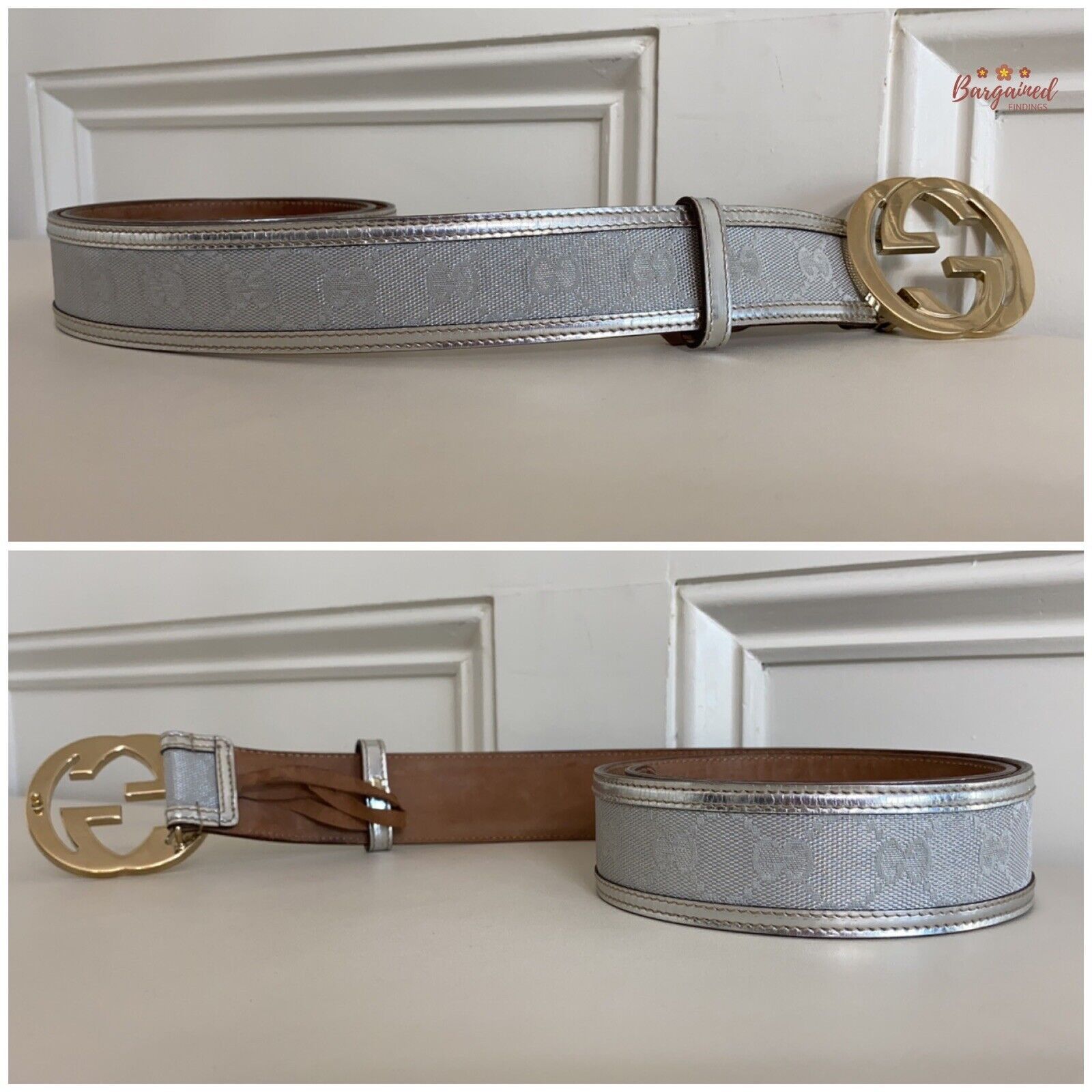 Gucci Gucci Monogram Canvas Leather GOLD Interlocking Buckle Belt Size 32 - 5 Thumbnail
