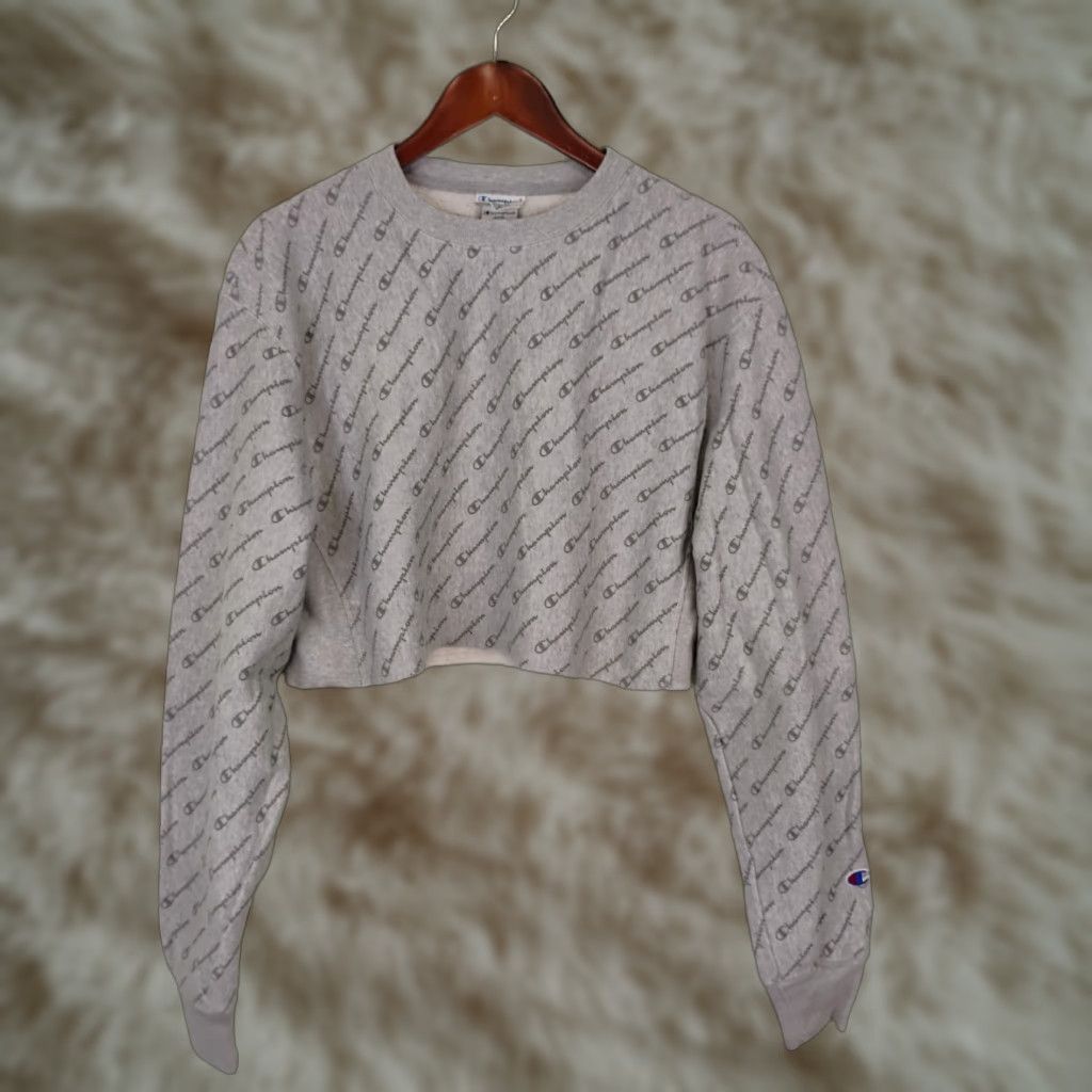 Champion Champion Reverse Weave Crop Sweatshirt Women Adult Medium Gray Spellout Pullover Size M / US 6-8 / IT 42-44 - 1 Thumbnail