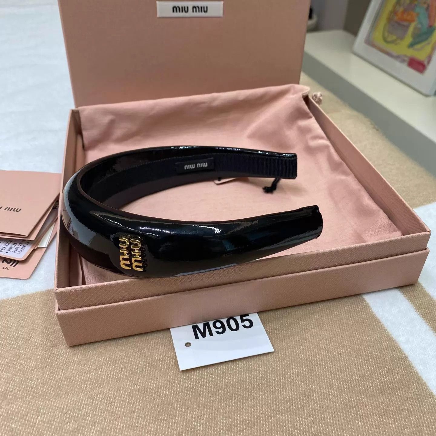Miu Miu MIU MIU women's black thick patent gold logo headband Size ONE SIZE - 1 Thumbnail