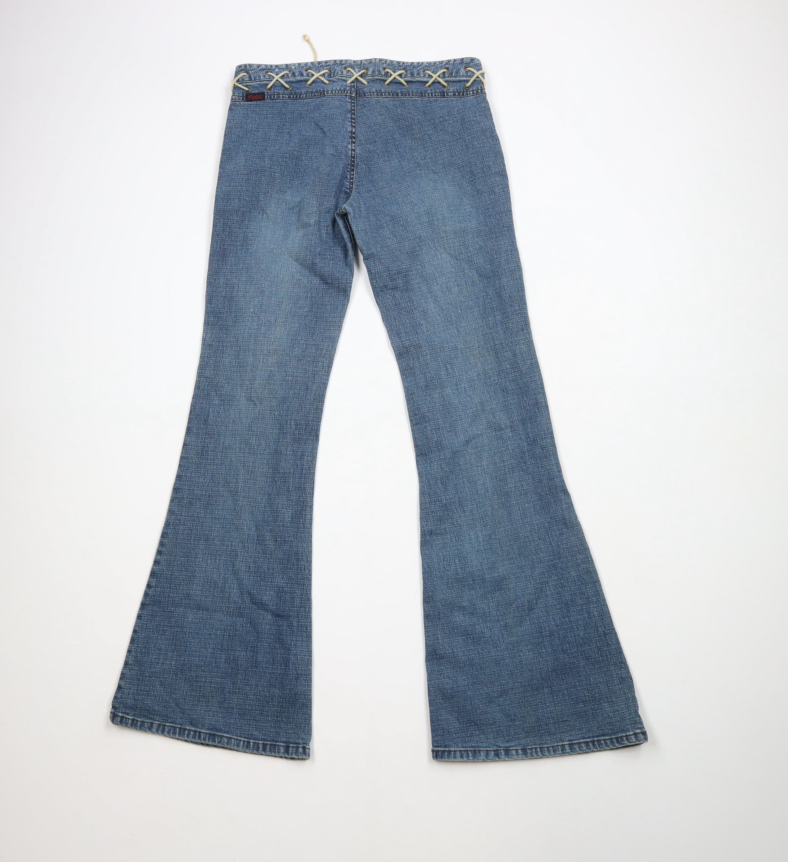 Vintage Vintage 90s Y2K Streetwear Tie Waist Flared Wide Leg Jeans Size 30" / US 8 / IT 44 - 9 Thumbnail