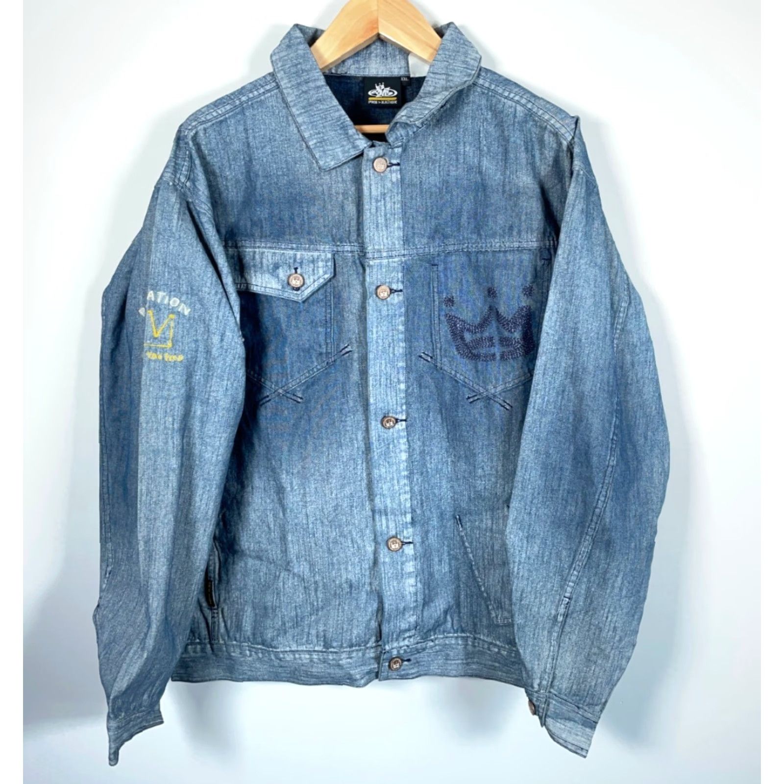 Denime PNB Nation Jean Jacket Men's 2XL Blue Denim Hip Hop Streetwear Y2K Vintage Jacket Size US 39 - 2 Thumbnail
