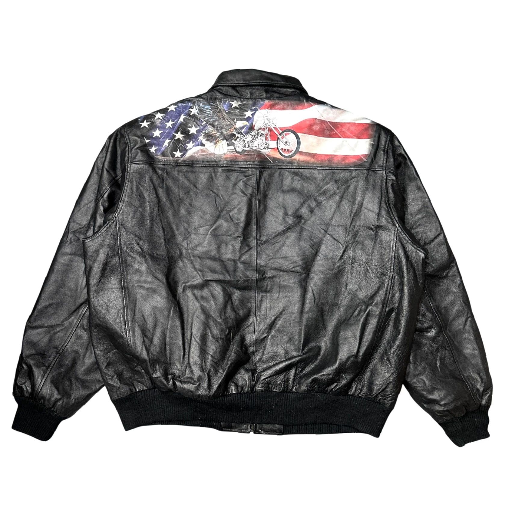 Vintage The Bradford Exchange Biker Leather Jacket Mens 2XL Ride Hard Black USA Flag Jacket Mens Black Leather USA Flag 90s-inspired? Size US XXL / EU 58 / 5 - 2 Thumbnail