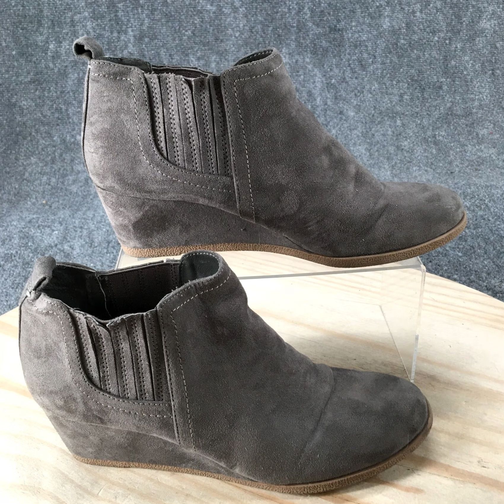 Dolce Vita DV8 By Dolce Vita Boots Womens 9 Ankle Booties Gray Suede Pull On Wedge Heel 2 1/2" Casual Size US 9 / IT 39 - 2 Thumbnail