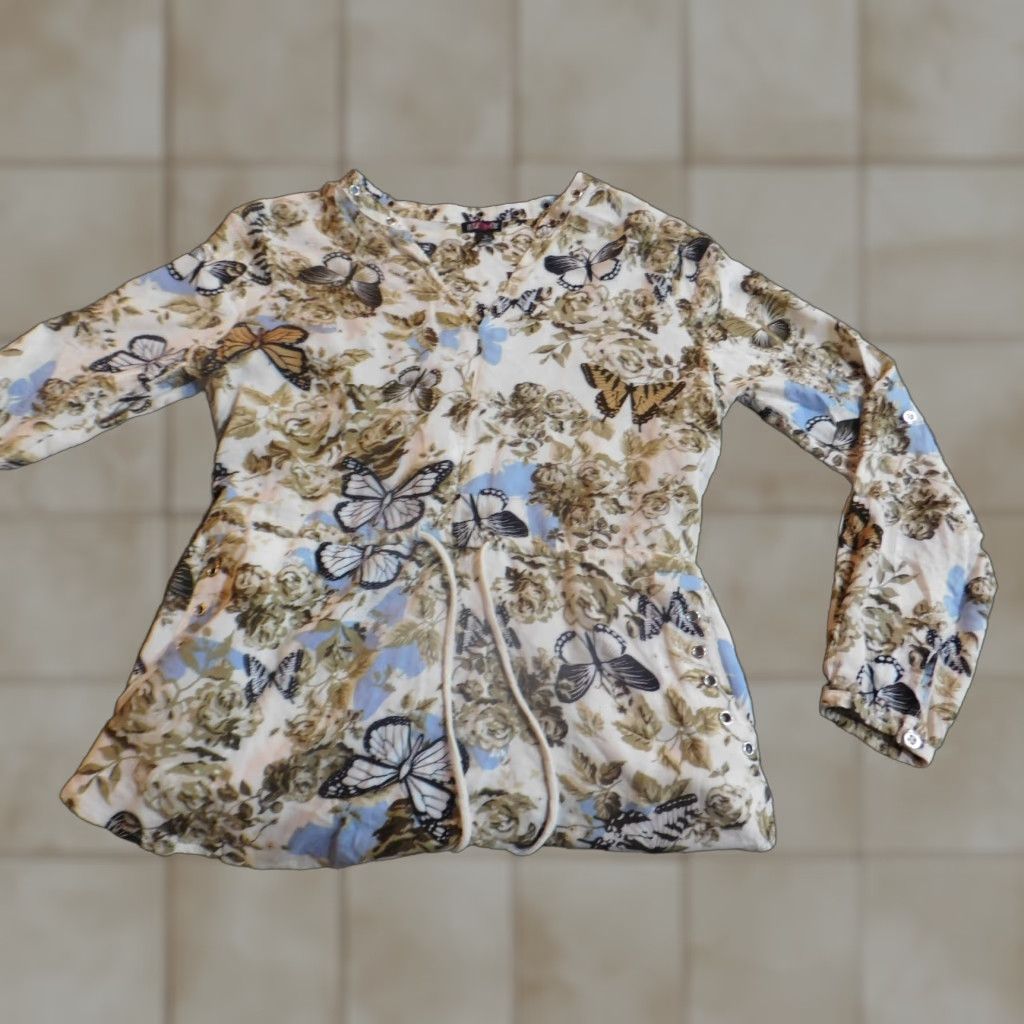 Vintage Icky Me Womens Blouse S Beige Floral Long Sleeve Pullover Stretch Casual Logo Collared Polyester Rayon Classic Vintage No Size S / US 4 / IT 40 - 1 Thumbnail