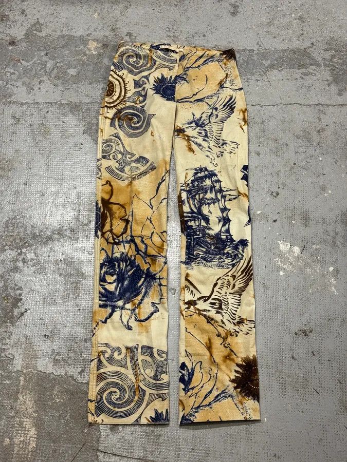 Roberto Cavalli 2000s Cavalli Class Eagle Boat Tatoo Beige Pants Size 24" / US 00 / IT 34 - 1 Thumbnail