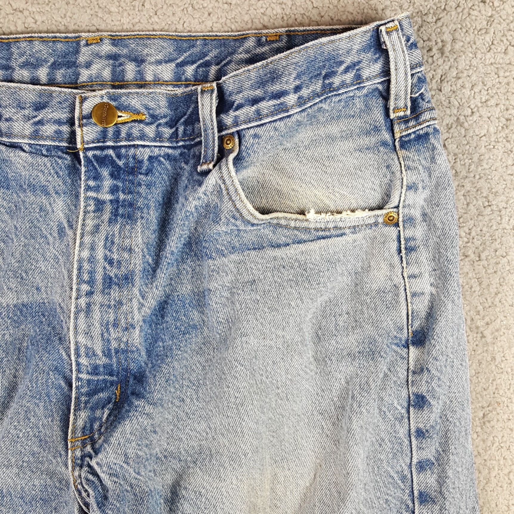 Carhartt VINTAGE Carhartt Jeans 38x30 Distressed Grunge Workwear Denim Men 38 Regular Blue Y2K 90s Skater Work USA Mens Size US 38 / EU 54 - 3 Thumbnail