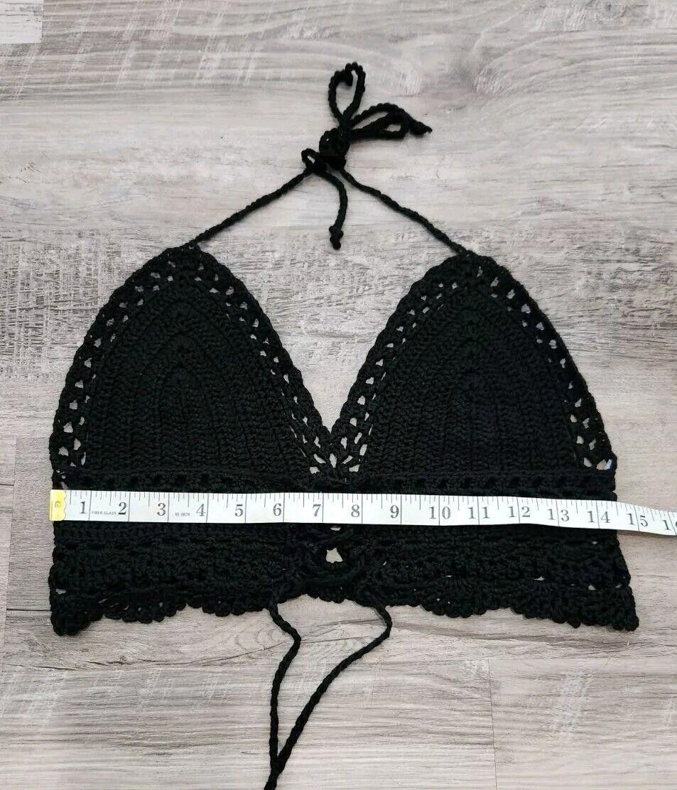 Designer Black Crochet Top One Size Adjustable Boho Hippie Festival Size ONE SIZE - 4 Thumbnail