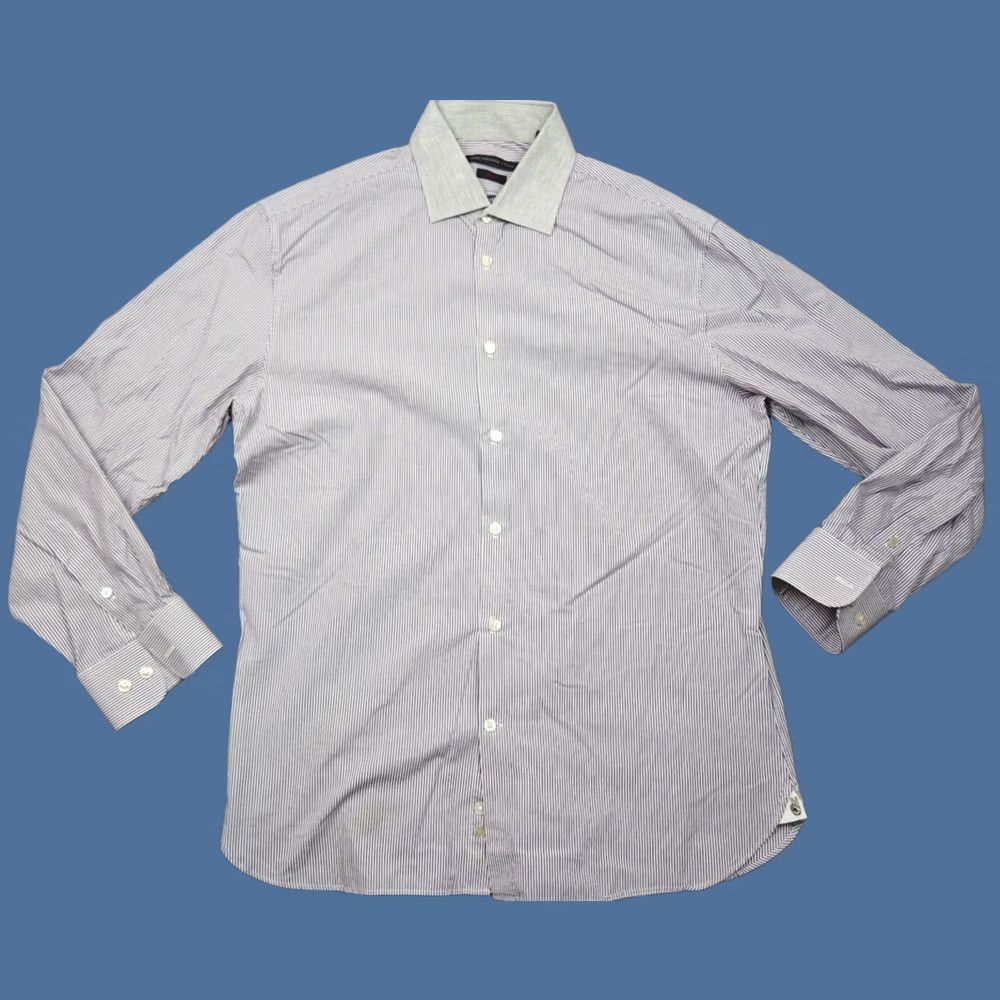 John Varvatos John Varvatos Shirt Dress 16 Slim Fit Purple White Stripe 100% Cotton Mens Size 42R - 1 Thumbnail